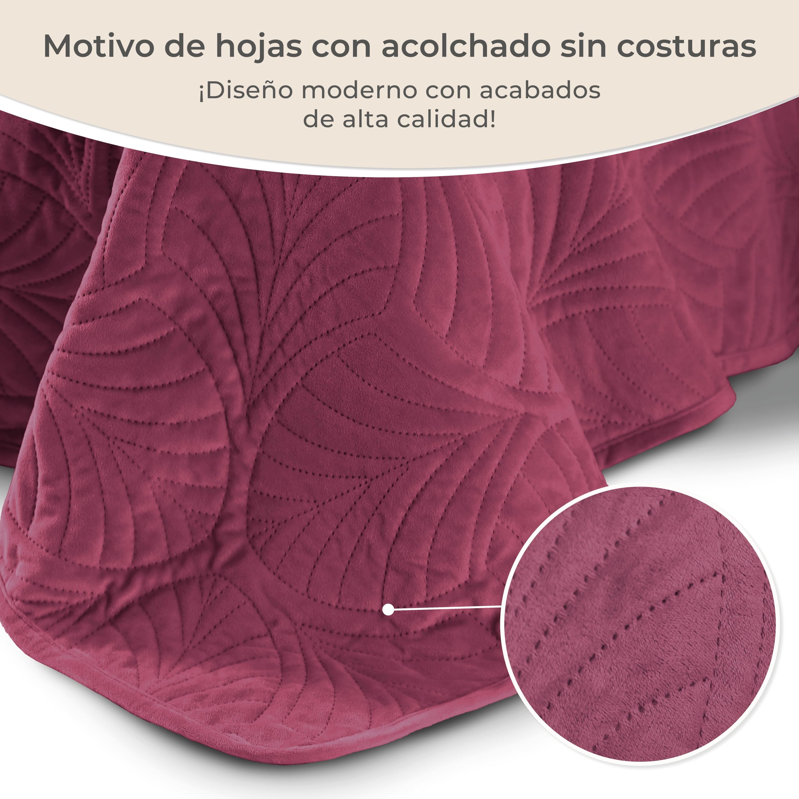 Gräfenstayn Colcha bouti 170x210 cm – cubrecama Acolchado sin Costuras con diseño de Hojas – Manta Decorativa Moderna para Cama o sofá – antirrugas y fácil de cuidar (Burdeos)