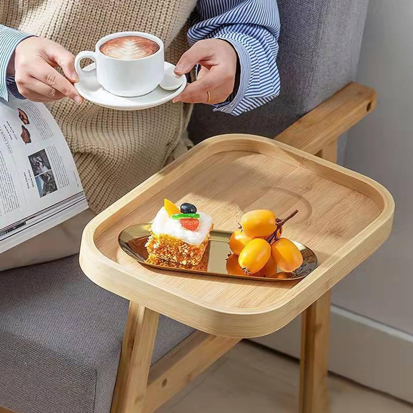 Hängendes Nachttisch Regal, Bettablage mit Holz Nachttisch Tray zum Anklemmen, Organizer für Mobiltelefon, Fernbedienung, Wasserbecher (Holzfarbe)