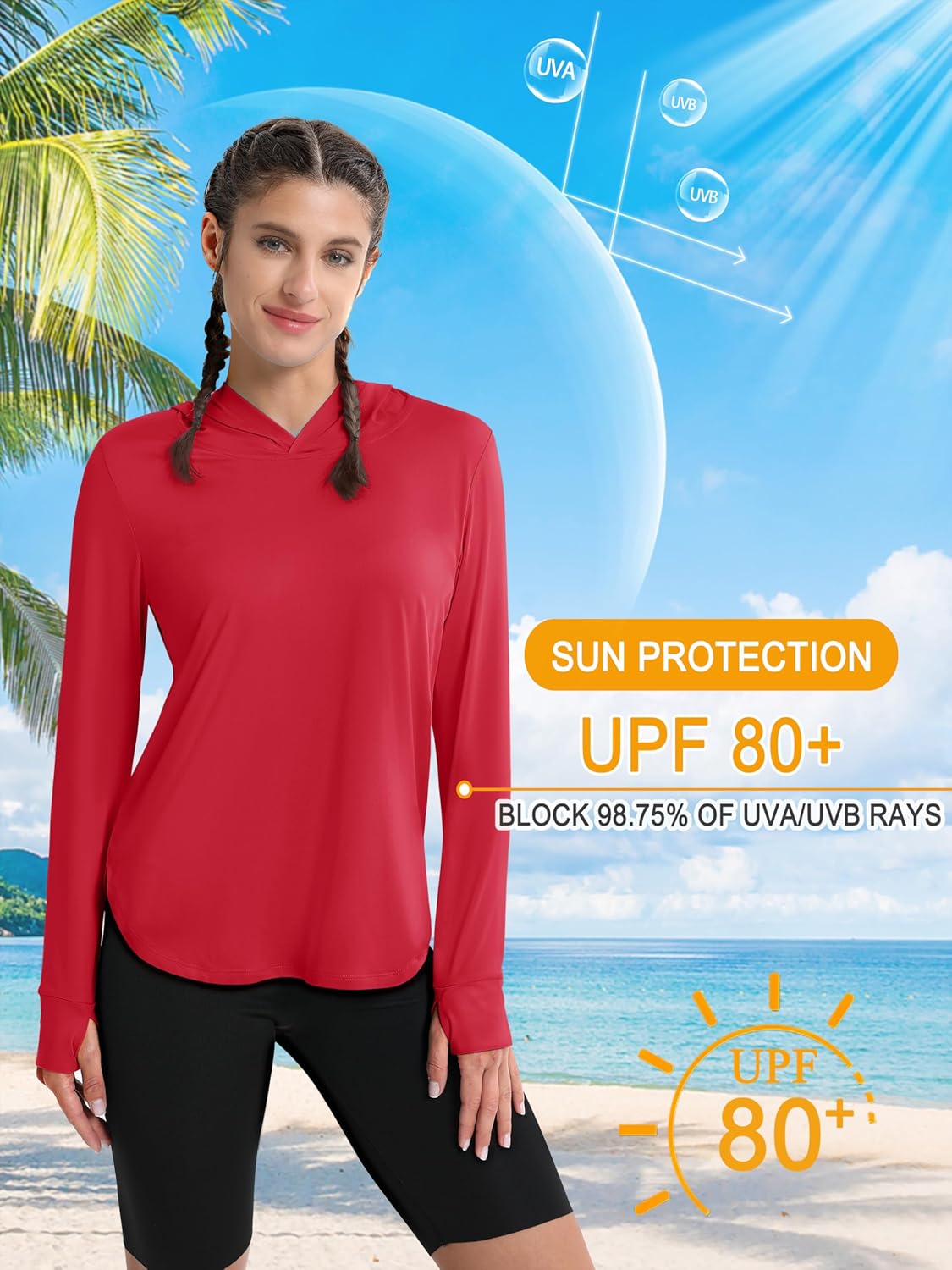 MAGCOMSEN Women's UPF 80+ Sun Protection Hoodie Long Sleeve Hiking Fishing Lightweight UV Rashguard with Thumb Hole - Image 4