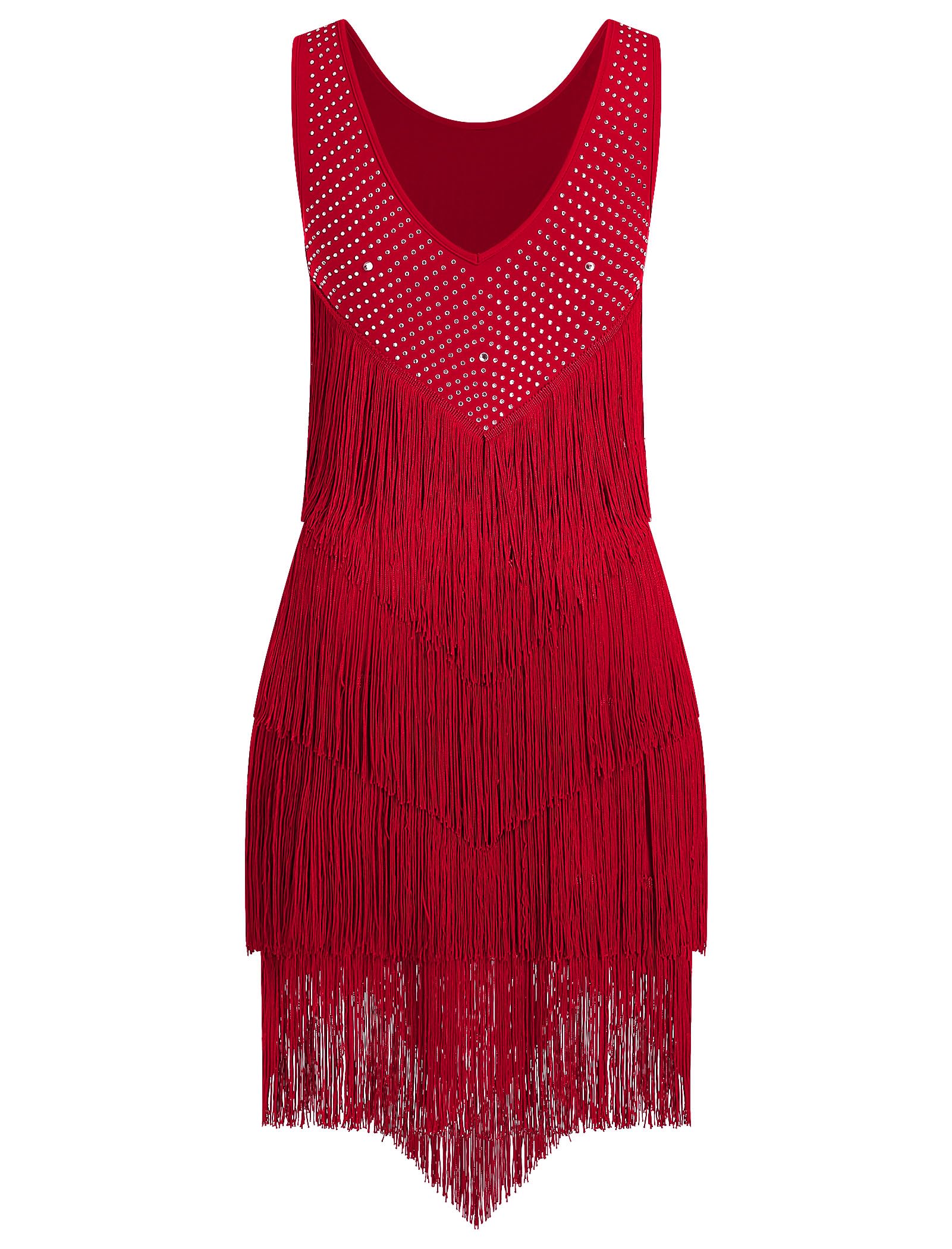 Robe de danse latine pour femme - Style vintage des années 1920 - Sans manches - Sexy - Pour cocktail, fête, fête, fantaisie, fantaisie, tango, samba, cha, club, bal