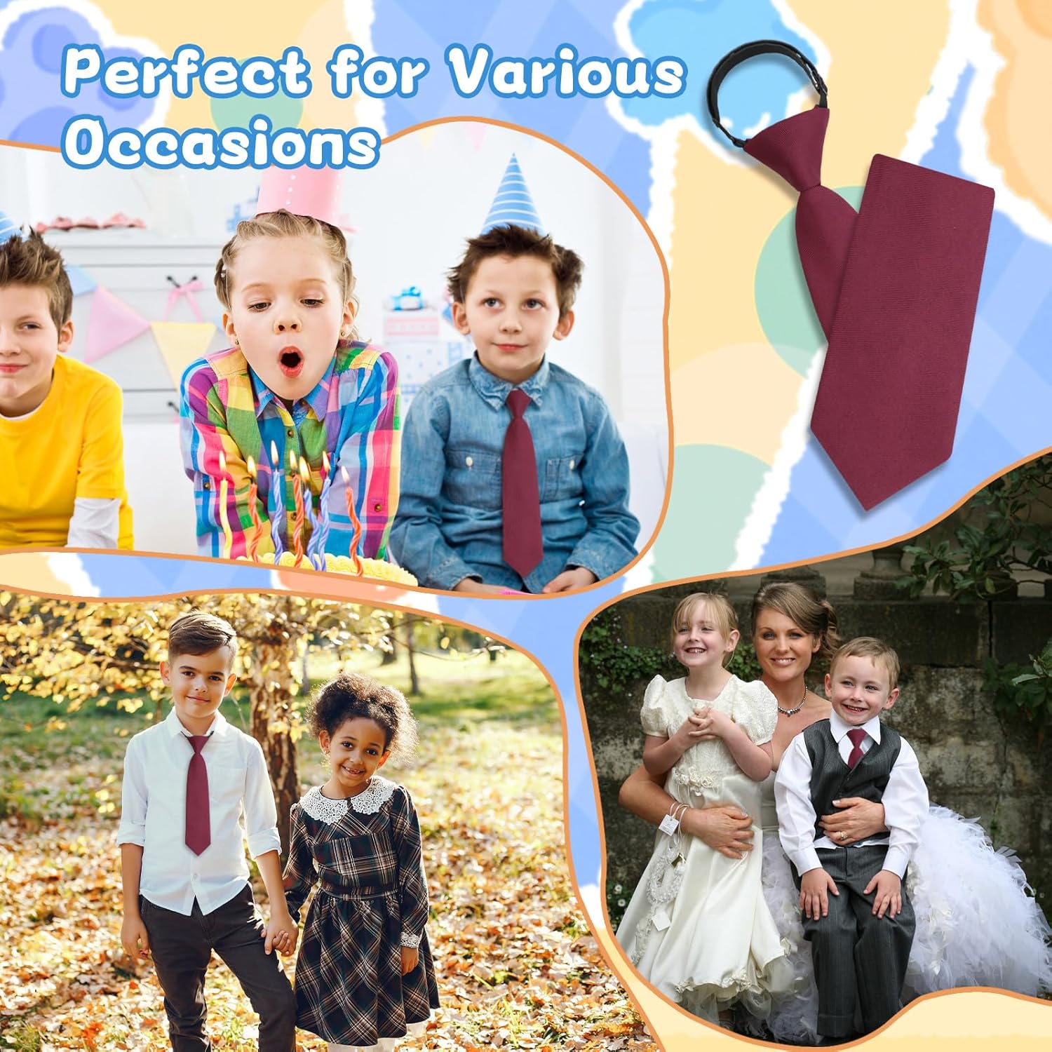 Boys Tie Pre-tied Kids Tie, Adjustable Ties for Boys, Solid Color Toddler Tie for School Uniforms Party Graduation - Image 5