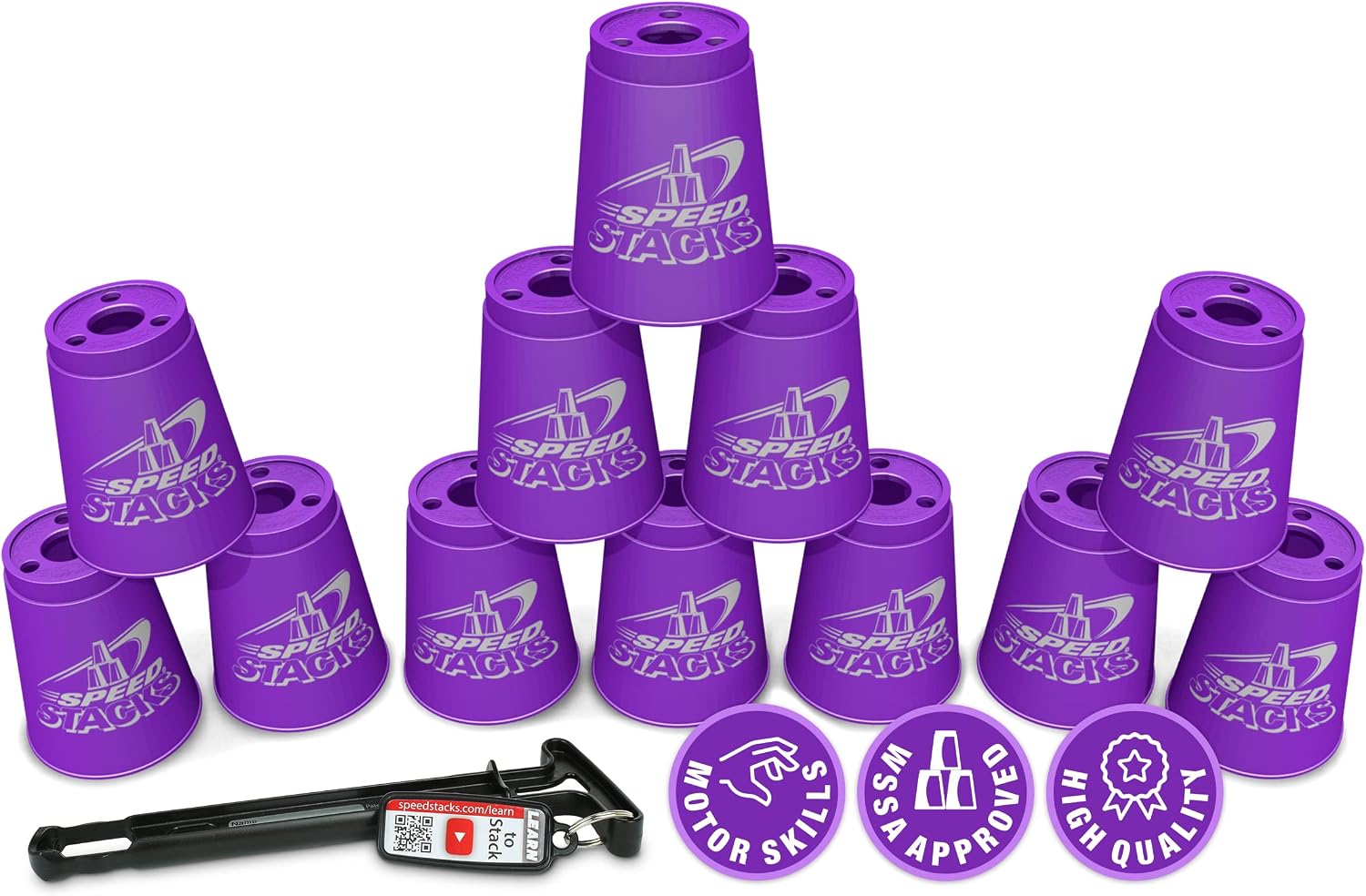 Speed Stacks | Official Sport Stacking Set, Purple - 12 Cups and Holding Stem | Top Grade Materials, Low Friction | WSSA Approved
