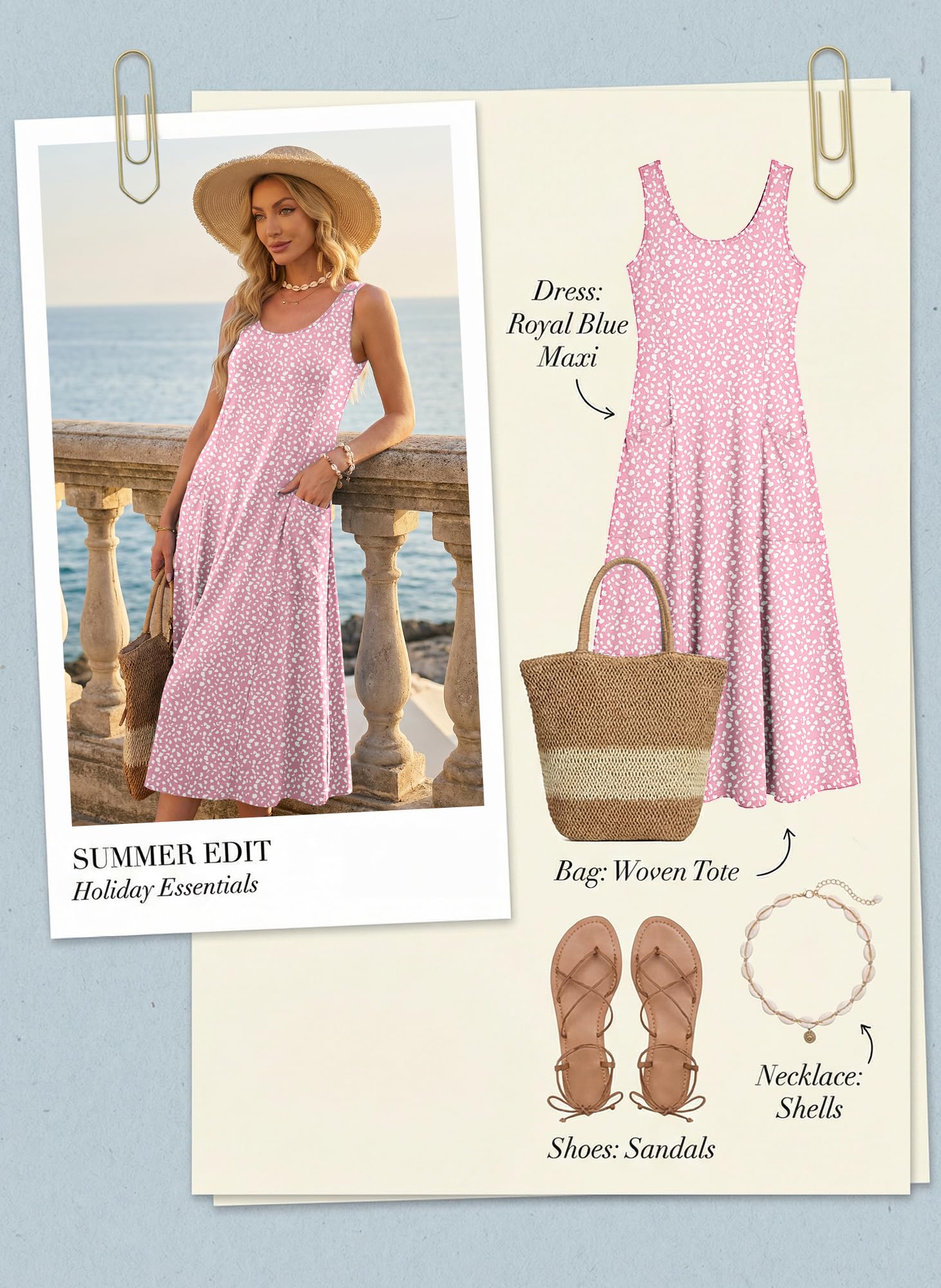 AUSELILY Robe Longue Femme ete sans Manches Robe de Plage Coupe trapèze Longues Style décontracté col en U Robe de Ample pour Les Vacances avec Poche