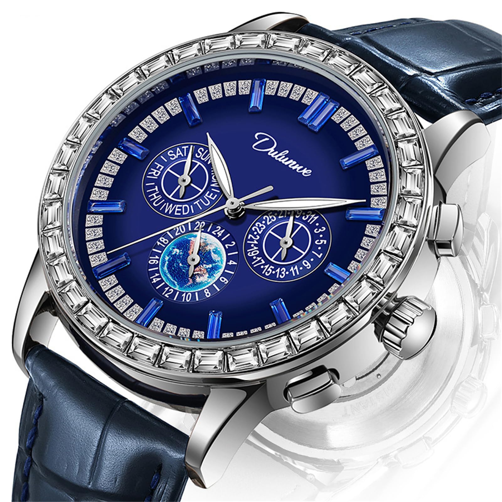 Reloj de pulsera de moda para hombre, esfera grande de diamante, reloj mecánico de cuerda manual, correa de cuero, relojes automáticos de negocios