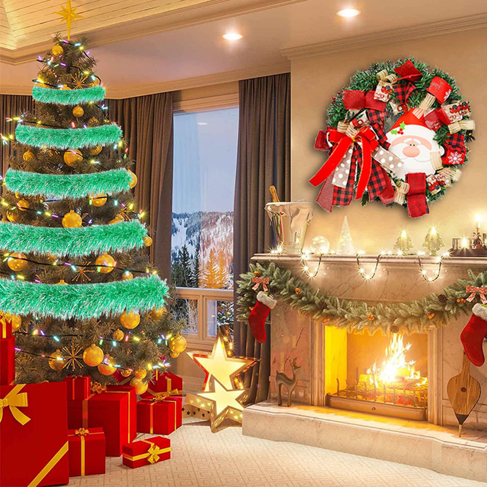 Ghirlanda Di Orpelli Verde Metallic 18m - Decorazione Natalizia Per Albero, Casa E Feste - Tagliabile E Riutilizzabile