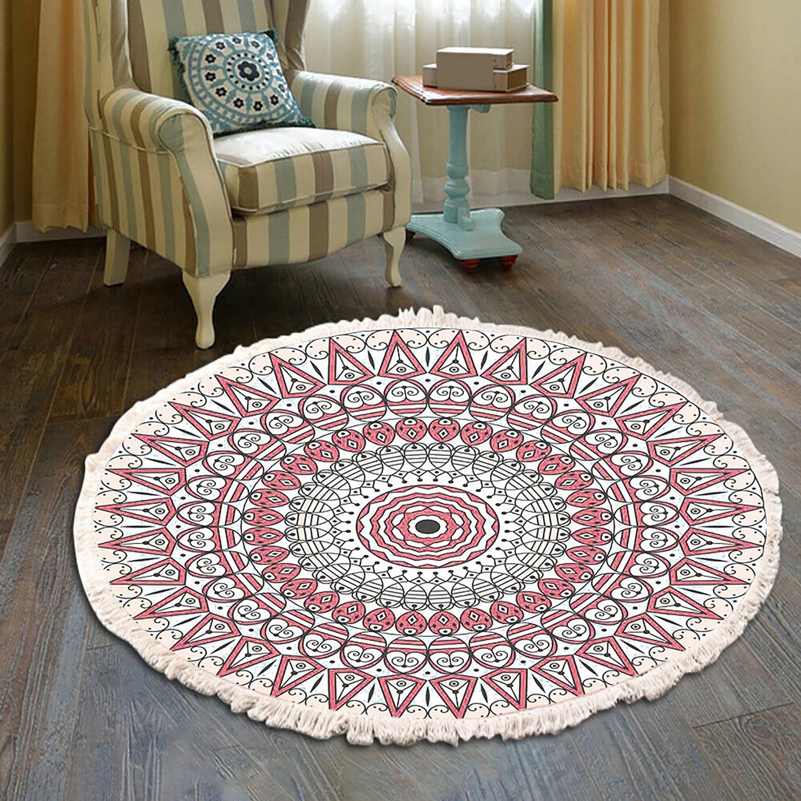 Tapis rond bohème lavable pour protéger un sol de chambre