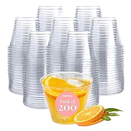 Small Clear Plastic Cups - 5 oz. 200 Pack - Hard Disposable Cup - Wine and Plastic Cocktail Glasses - Drinking and Party Punch Cups and Bulk Wedding Tumblers