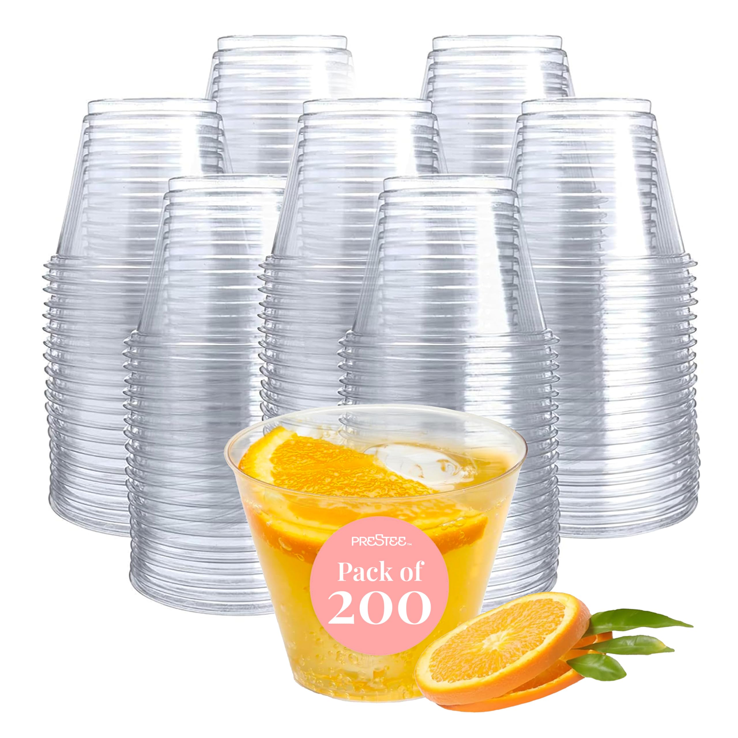 Small Clear Plastic Cups - 5 oz. 200 Pack - Hard Disposable Cup - Wine and Plastic Cocktail Glasses - Drinking and Party Punch Cups and Bulk Wedding Tumblers