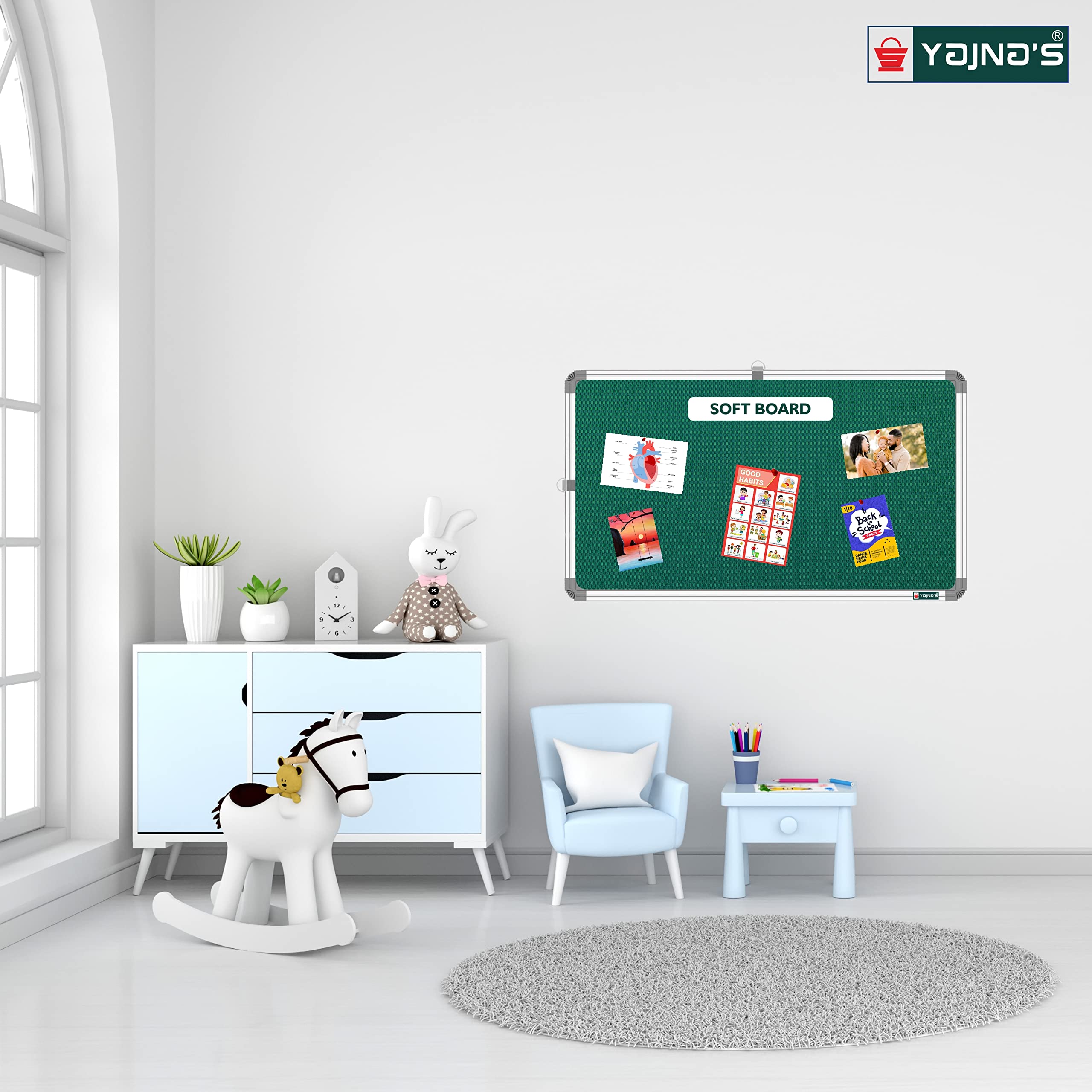 YAJNAS® Tablero de anuncios de color verde de 28 x 41 cm, tablero de pin-up, tablero blando, tablón de anuncios, tablero de exhibición de pin-up para el hogar, la oficina y la escuela (verde, 28 x 41