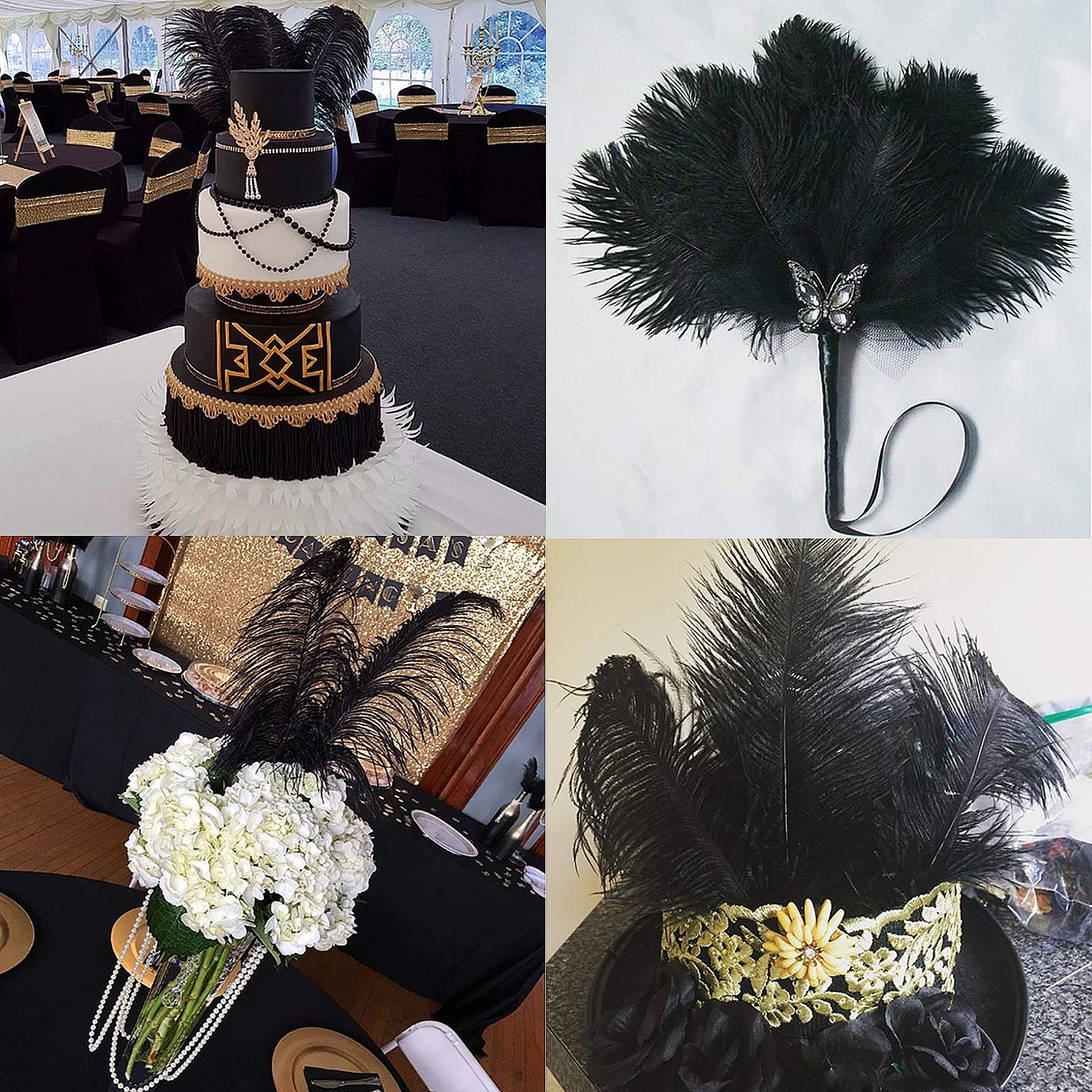 Natural Ostrich Feathers Decorations DIY - 10pcs Large Plumas Crafts Decor for Wedding Centerpieces Party and Home Ornaments Erikord(10-12inch, Black)