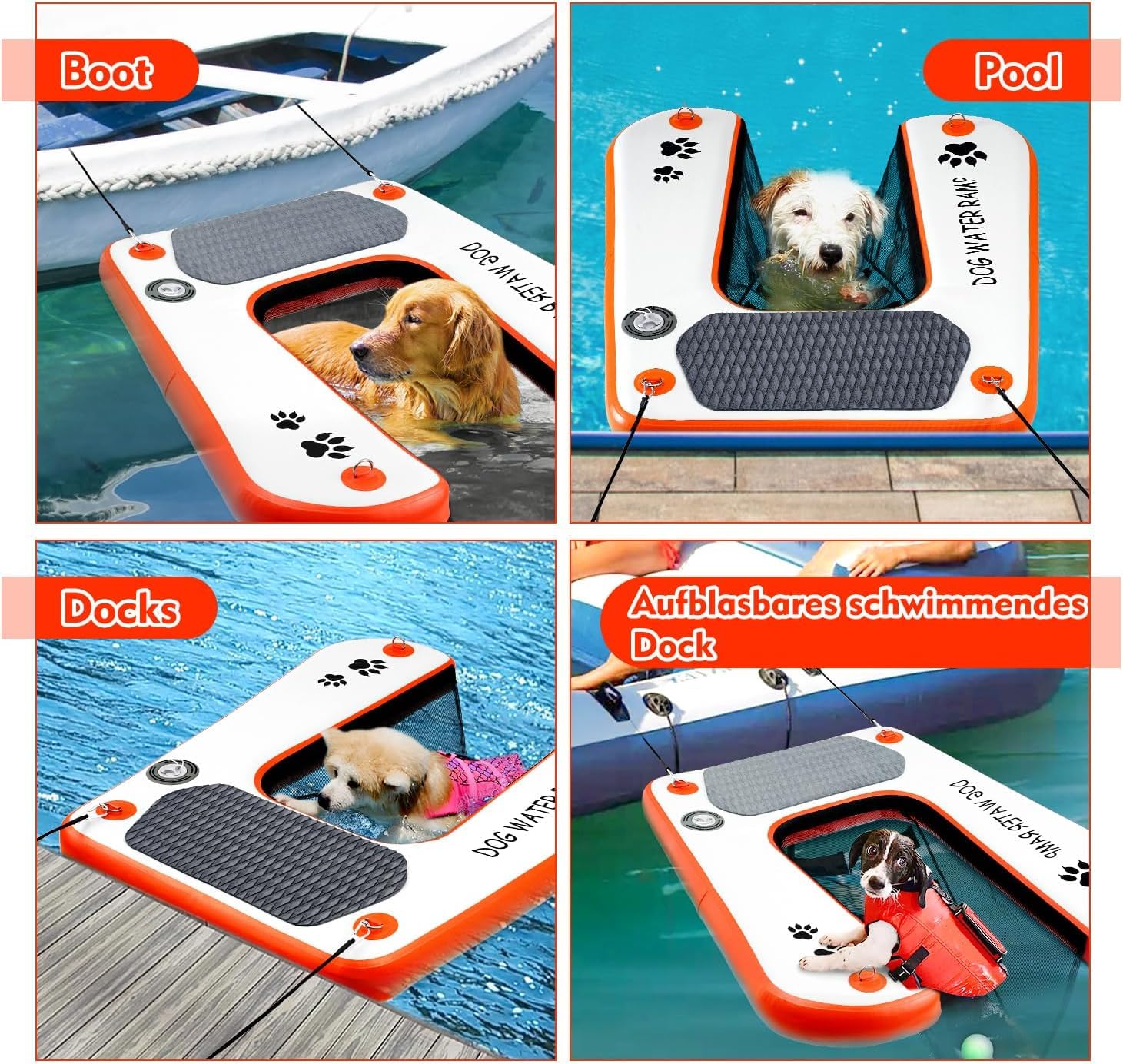 Rampe d'eau extra large pour chien, échelle pour piscine, quai et bateau, rampe pour animaux de compagnie avec marches améliorées antidérapantes, échelle pour chien de 68 kg