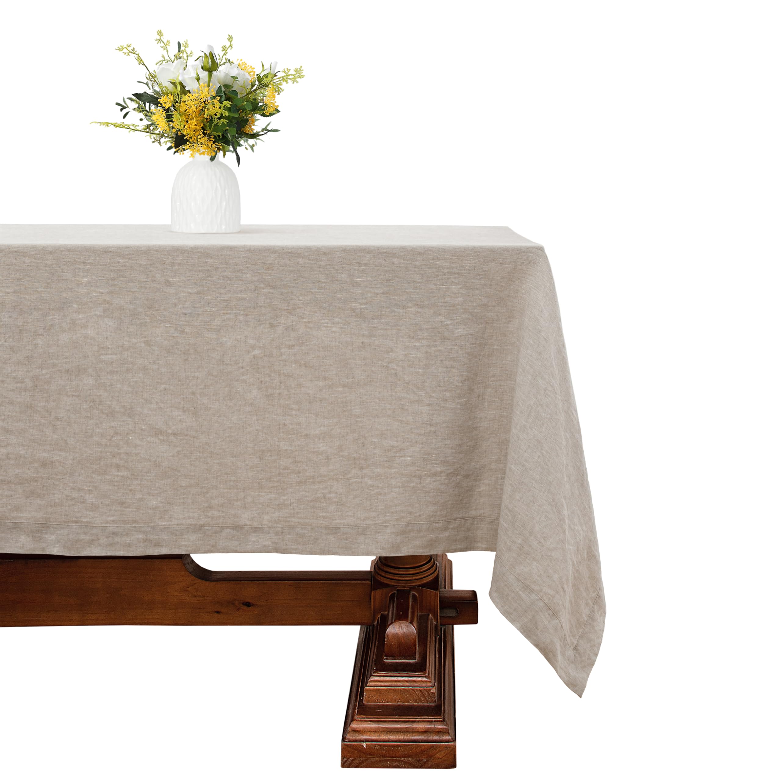 Linen World Linen Tablecloth,100% French Linen Natural Tablecloth 90" x 90" Inch,Washable Square Tablecloth for Dining,Outdoor,Weddings and
