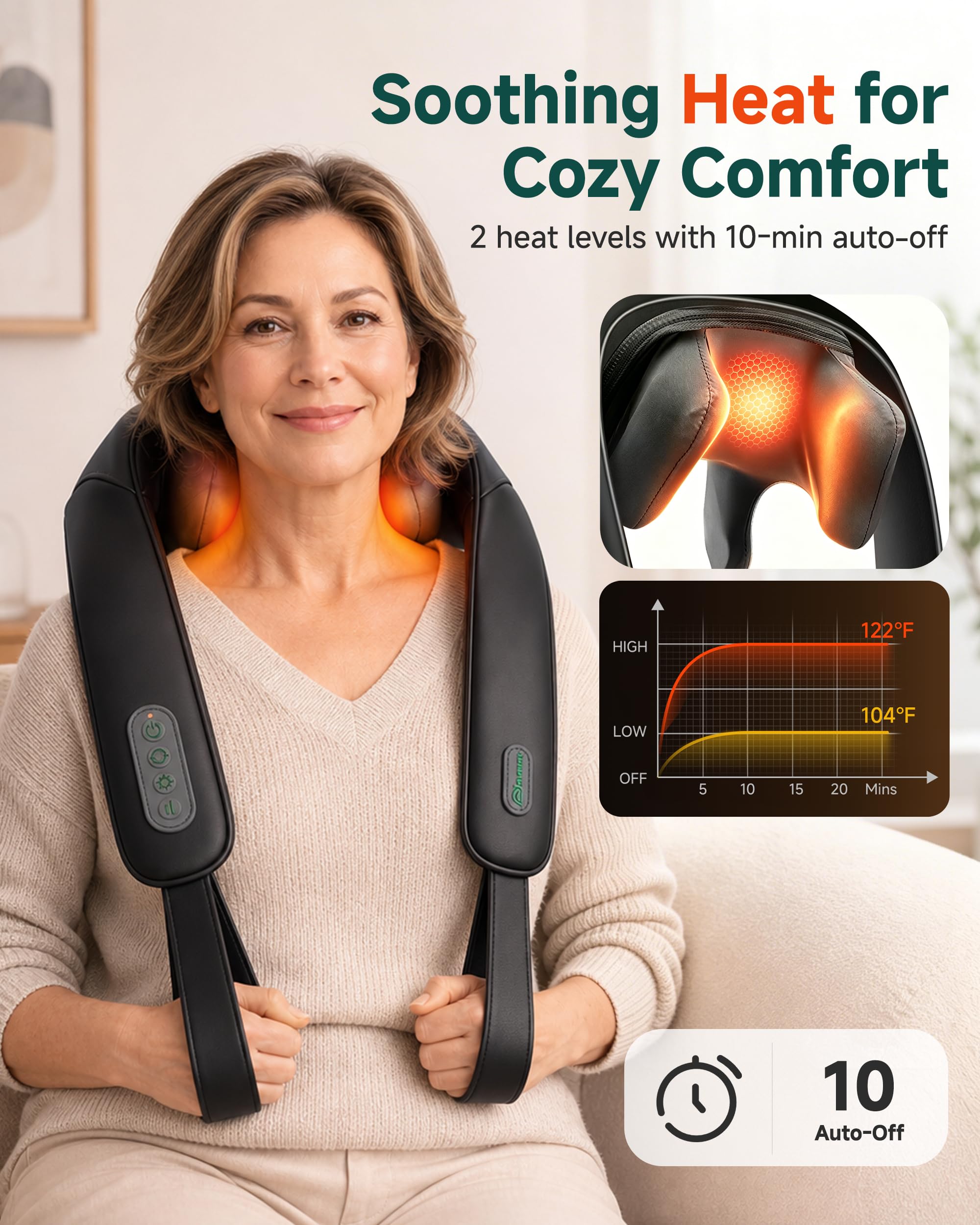 Snailax Masajeador de cuello inalámbrico 4D mejorado con calor, masajeador de cuello shiatsu eléctrico con amasador, masajeador para cuello, hombros, espalda, piernas, regalos para hombres y mujeres
