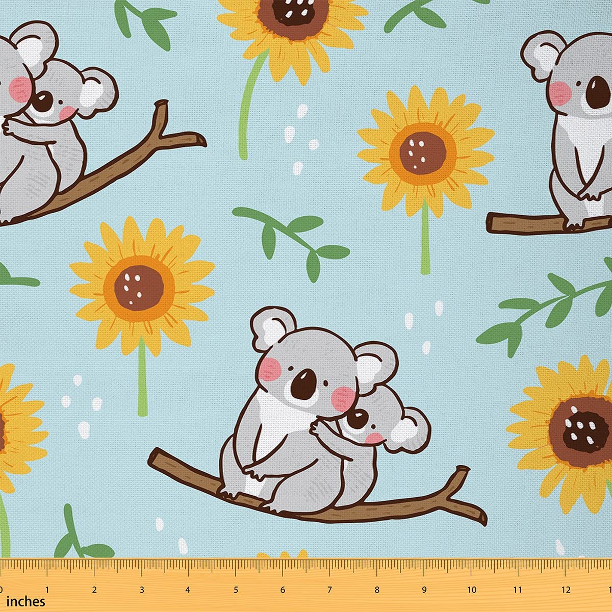 Richhome Multi 16 Watercolor Sunflower Fabric By The Yard,Cartoon Koala Wild Animal Upholstery Fabric For Chairs Sofa,Branch Flower Plants Waterproof Fabric For Upholstery And Home Diy Projects,5 Yards