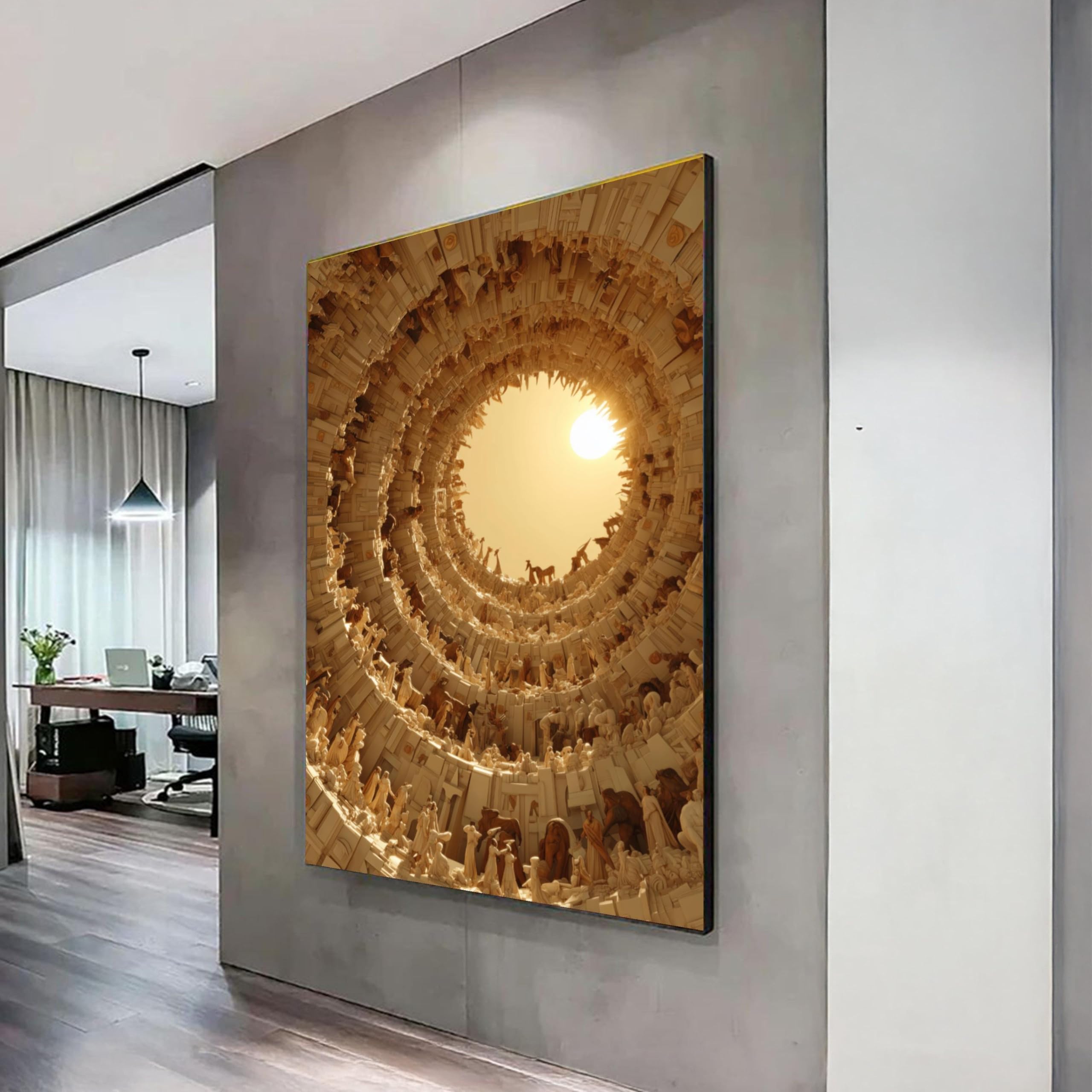 Toile sculpturale tunnel art surréaliste en spirale 70x100cm - 8