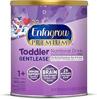 Enfagrow PREMIUM Gentlease Toddler Nutritional Drink, Made with Real Milk, Designed to Ease Fussiness, Gas & Crying, Brain-Building Omega-3, Nutrients for Growth & Immune Support, Powder Can, 29.1 Oz