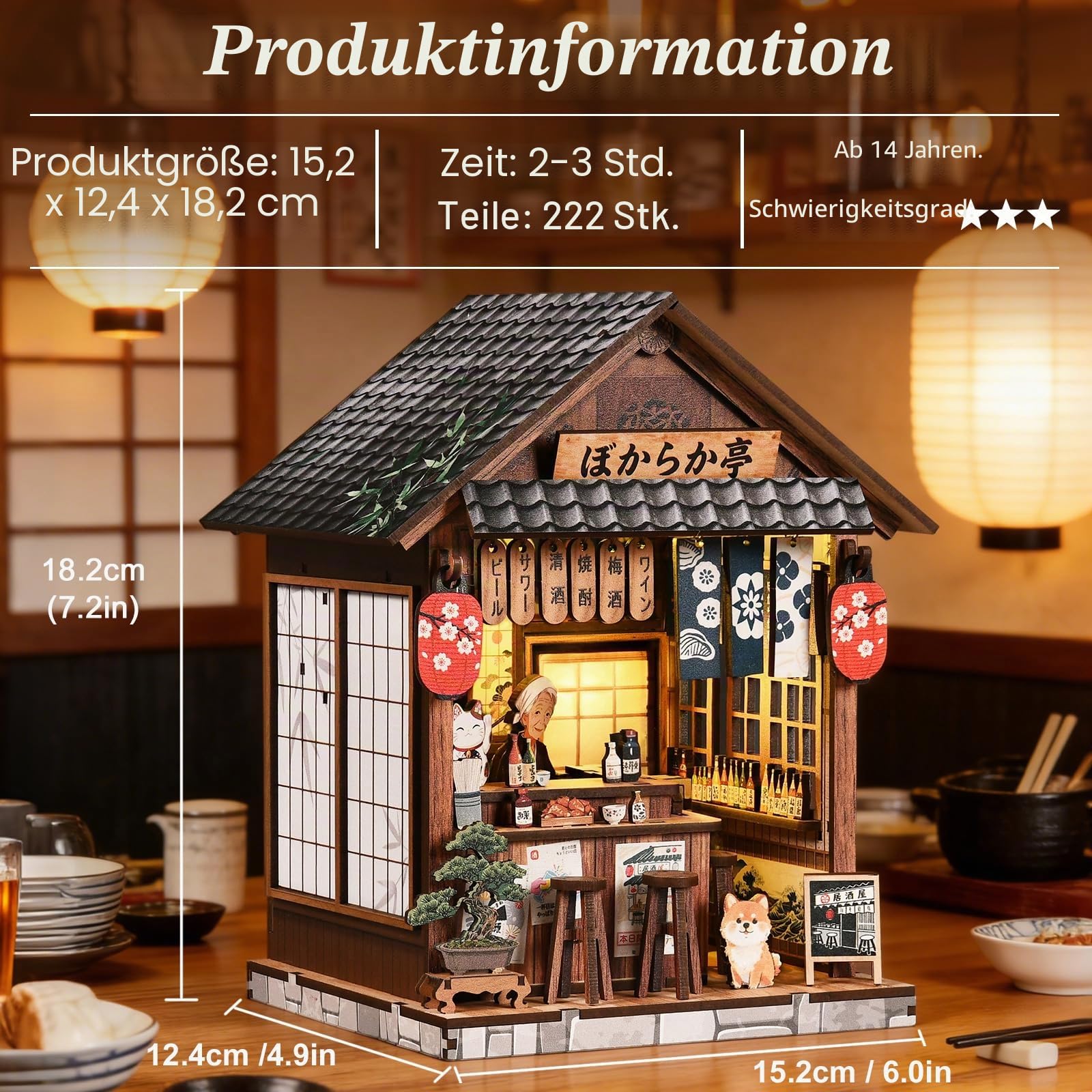 Japan Book Nook Kit mit LED,Miniatur Haus DIY Set,3D Holzpuzzle&Buchstütze