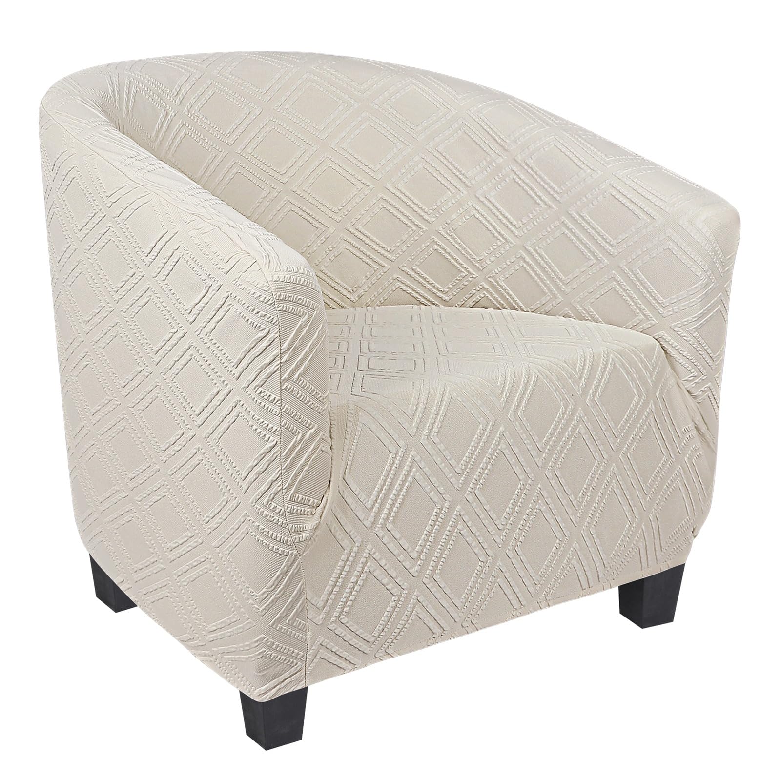 SearchI Club Chair Slipcover Stretch Barrel Chair Covers Jacquard Tub Chair Slipcovers Spandex Armchair Sofa Cover Removable Couch Furniture Protector Arm Chair Cover for Living Room (Beige)