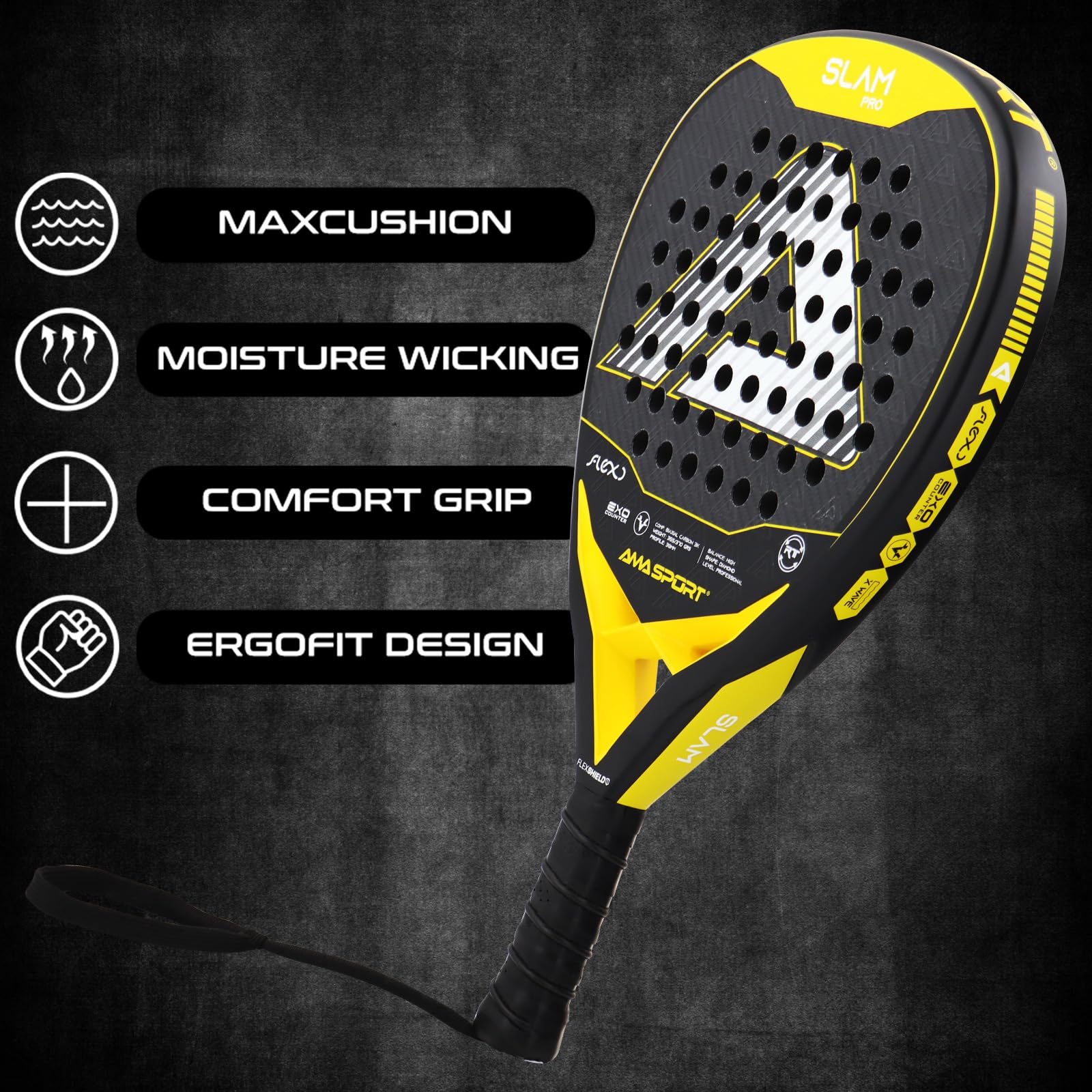 Surface Padel Racket Snapklik.com : AMA SPORT Padel Racket 3K Carbon Fiber Surface