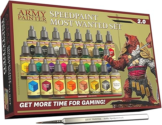 The Army Painter Speedpaint Most Wanted Set 2.0+, 24x18ml Speed Model Paint Kit Pre-Loaded with Mixing Balls, 1 Brush- Base - Model Paint Set for Plastic Models