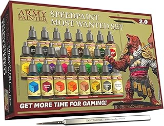 The Army Painter Speedpaint 2.0 Most Wanted Set Combo, Non Toxic Acrylic Contrast Paint Set with 24 Dropper Bottles of 18ml with mixing balls, 1 Basecoating brush and 1 Speedpaint brush