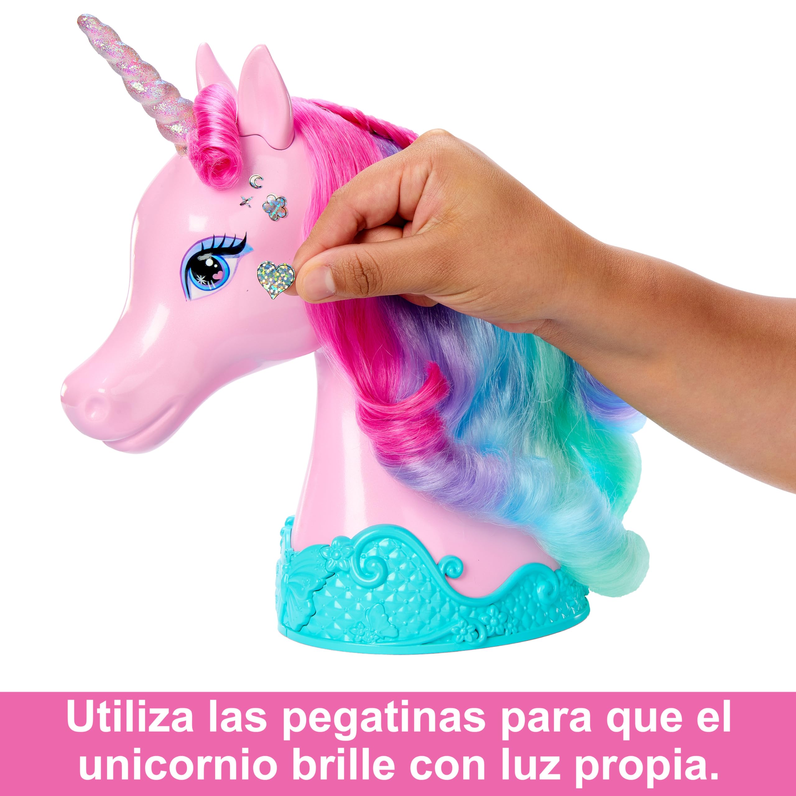 Barbie Cabeza de Unicornio para peinar con Accesorios para el Pelo, Juguete +3 años (Mattel HMD83)