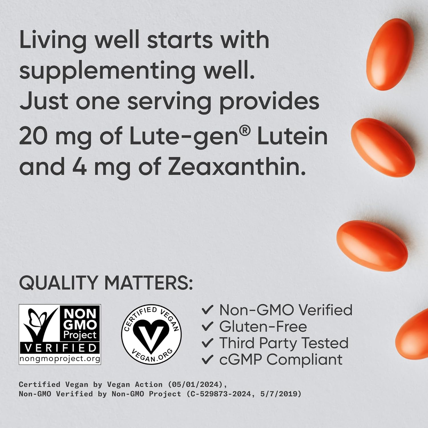 Sports Research® Lutein and Zeaxanthin Capsules - Eye Health Support Supplement Made with Lute-Gen® and Organic Coconut Oil - Vegan Friendly & Non-GMO Verified - 120 Veggie Softgels - Image 4