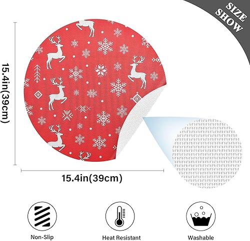 Miniatura 4 de White Reindeer Red Round Placemats, Non Slip Washable Placemats Dining Table for Kitchen Table one sizex1