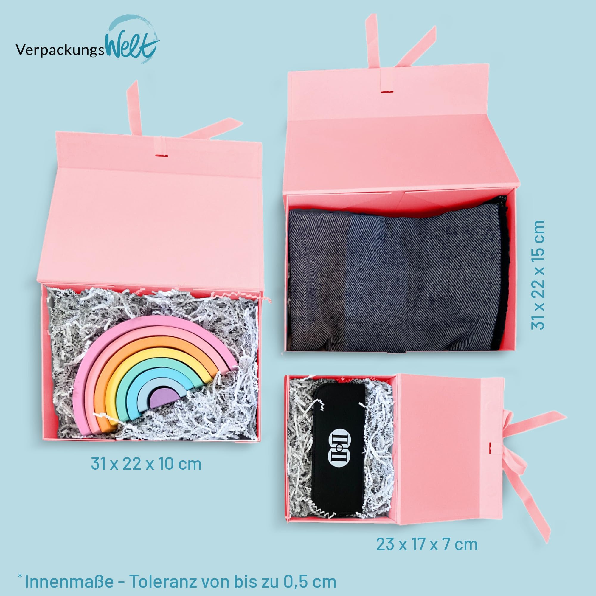 Verpackungswelt Scatola regalo con coperchio, 23 x 17 x 7 cm, confezione da 10 pezzi, con chiusura magnetica e fiocco elegante, perfetta per compleanno, matrimonio, nascita, confezione regalo in rosa