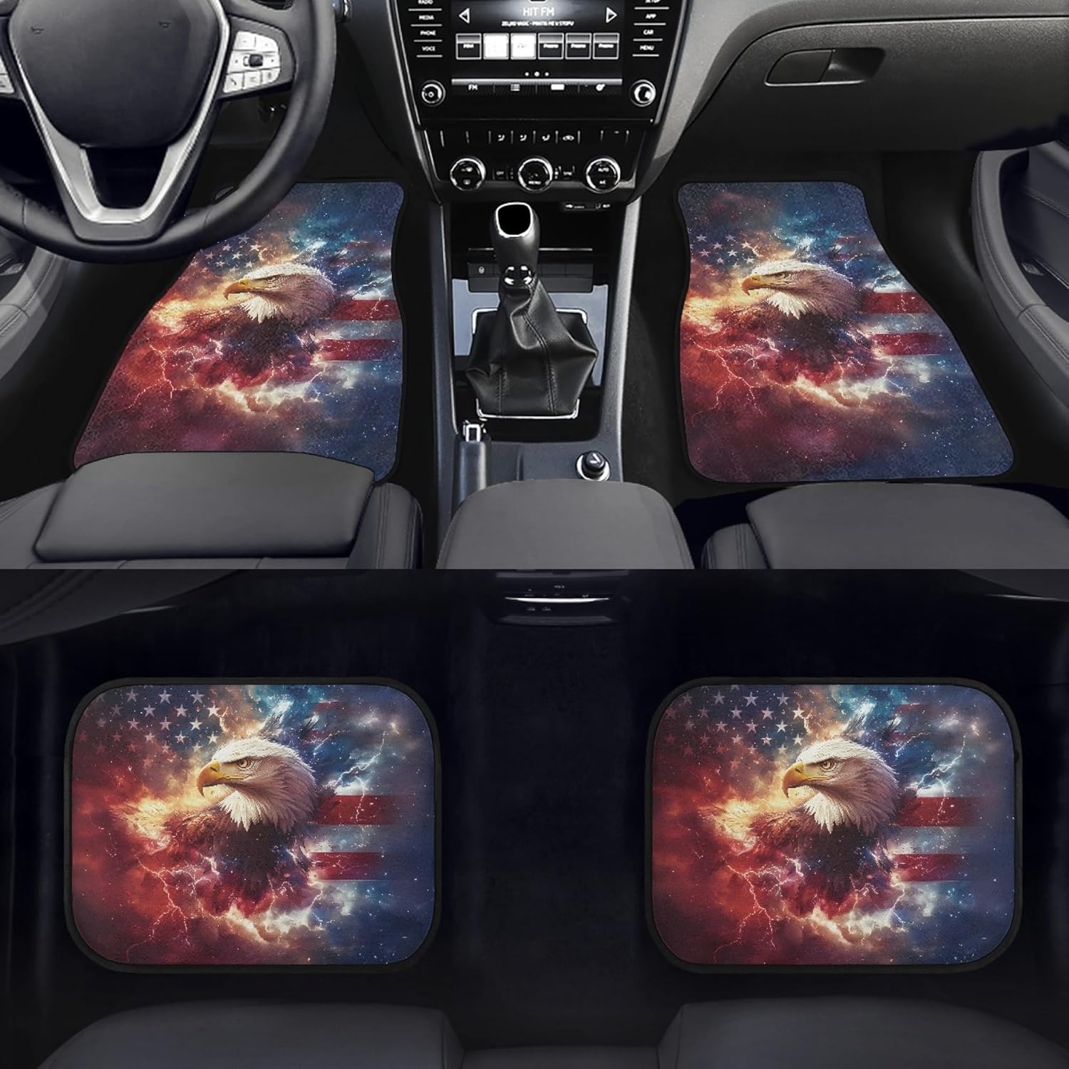 American Flag Bald Eagle Lightning Print Car Floor Mats Universal Fit for Car SUV Van Truck,4PCs Set