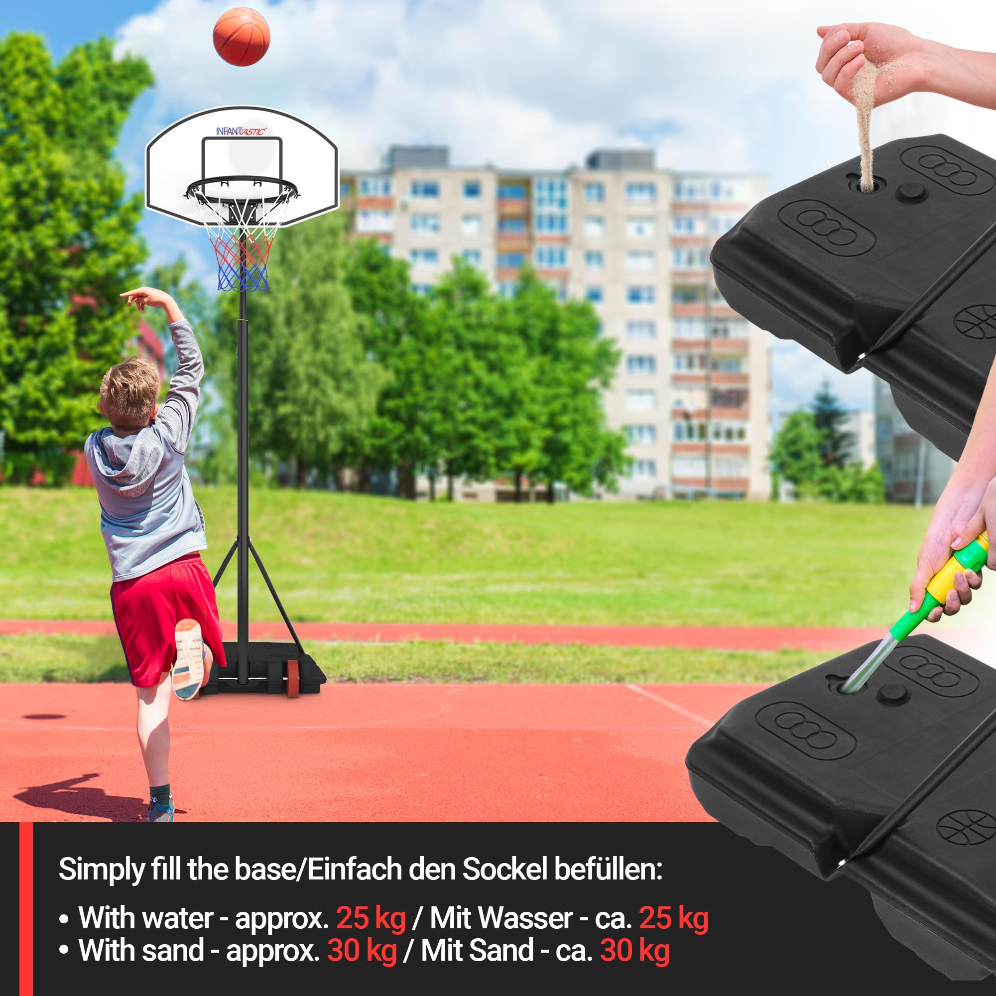 COSTWAY Kinderbasketbalstandaard, in hoogte verstelbaar, 3-in-1 kinderspeelplaats, basketbalkorf, voetbaldoel en werpspel, mand voor binnen en buiten (blauw