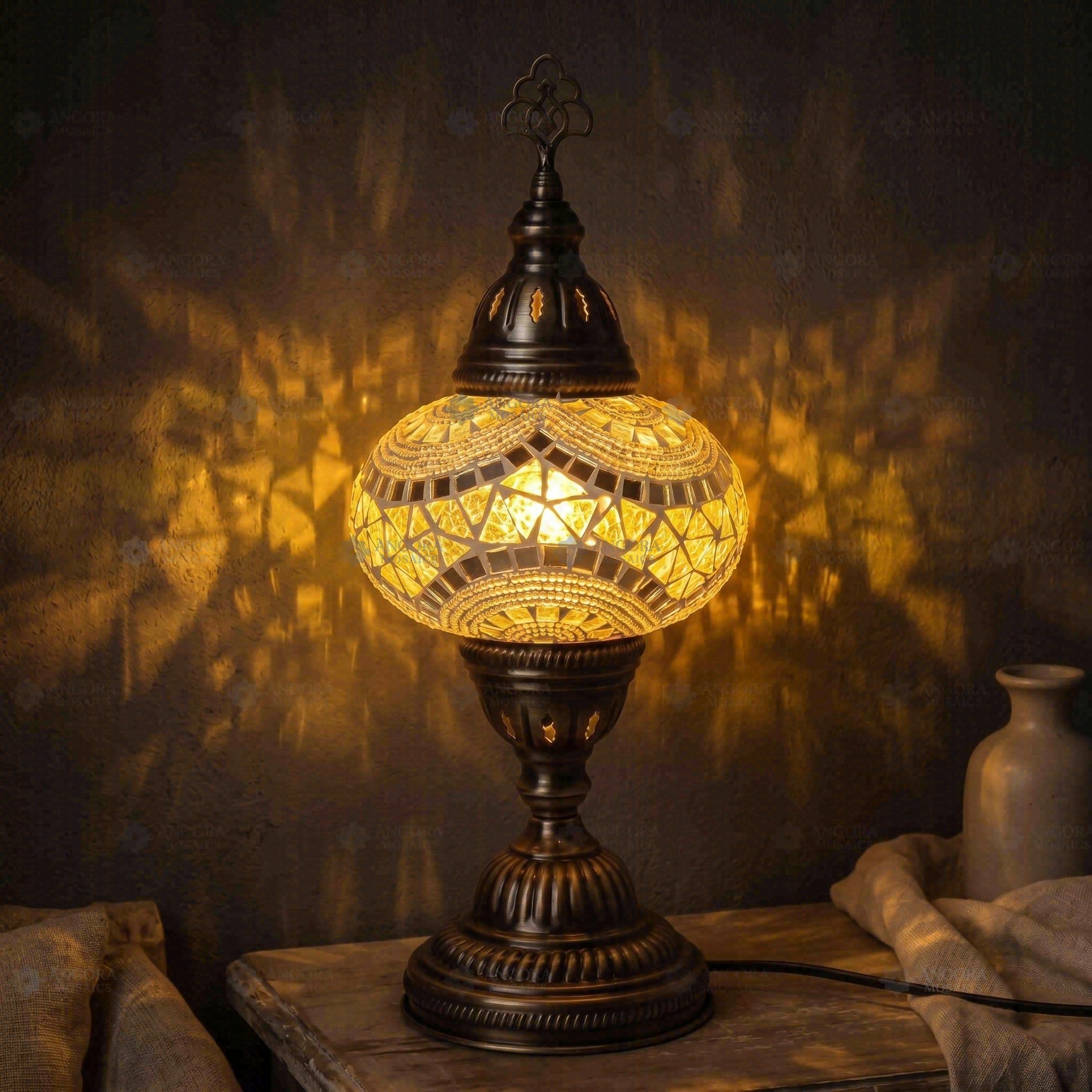 ENVA Przezroczysta lampa stołowa z mozaiką - turecka lampa mozaikowa - lustrzany geometryczny wzór - marokańska lampka nocna, lampa biurkowa