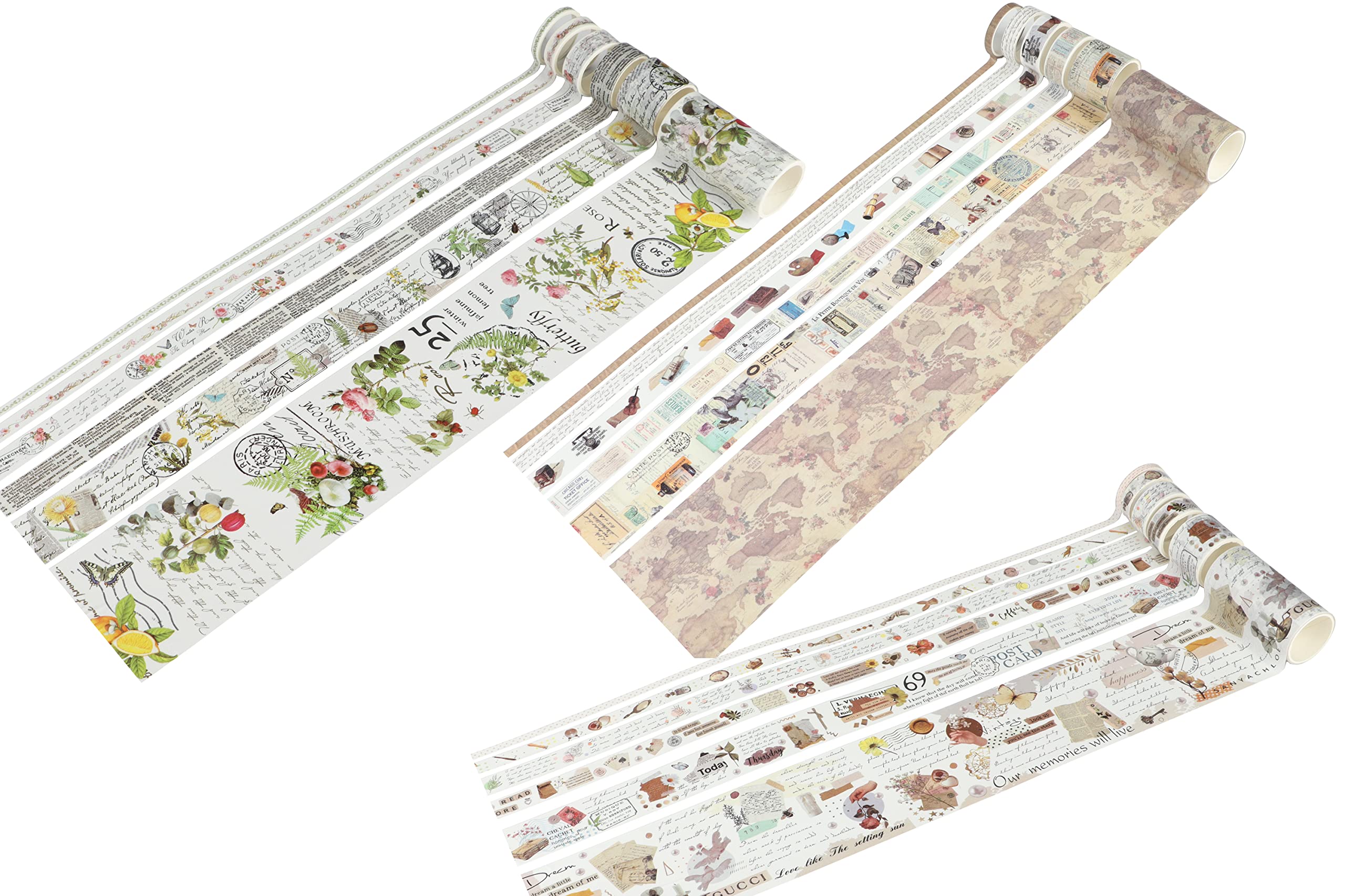 LGEGE Set 18 Rotoli Di Washi Tape - Nastri Adesivi Decorativi Larghezze 5-40 Mm, Motivi Oro, Farfalle, Vegetali, Per Scrapbooking, Diario, Regali, Fai Da Te, 2m Per Rotolo