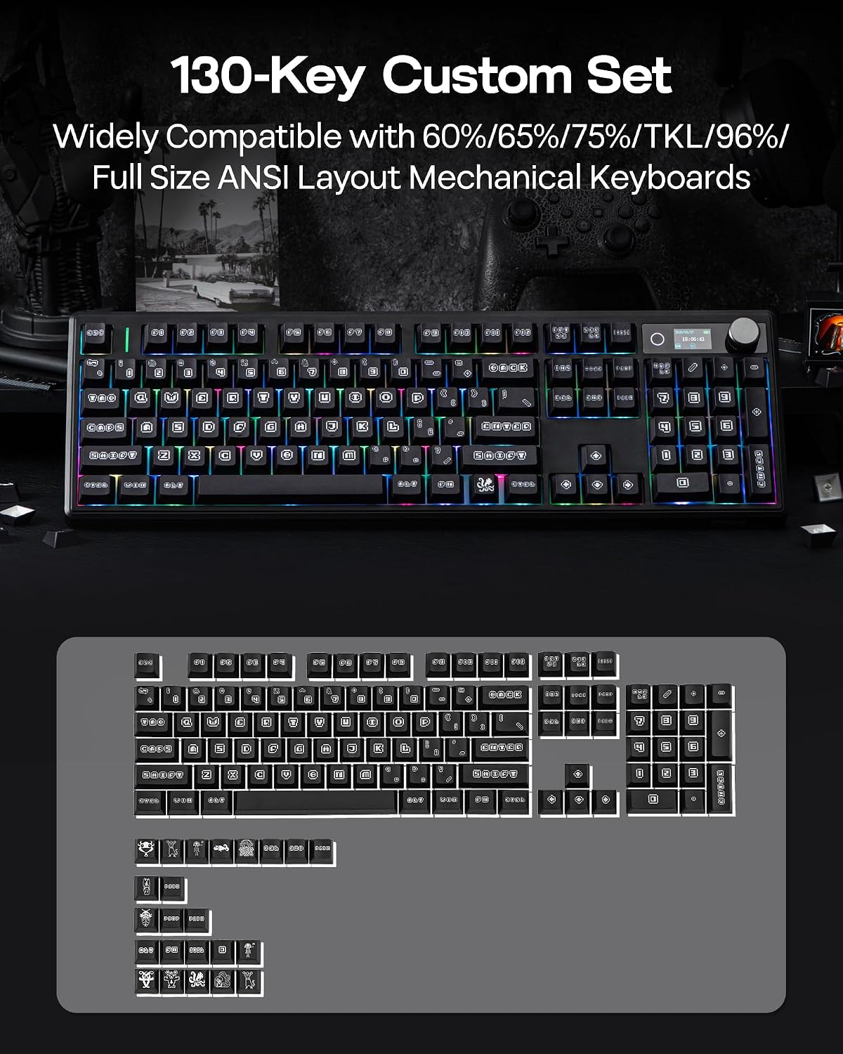 EPOMAKER x vvyruus Retromania Keycaps Set, 130 Keys Dye-sub PBT Keycaps