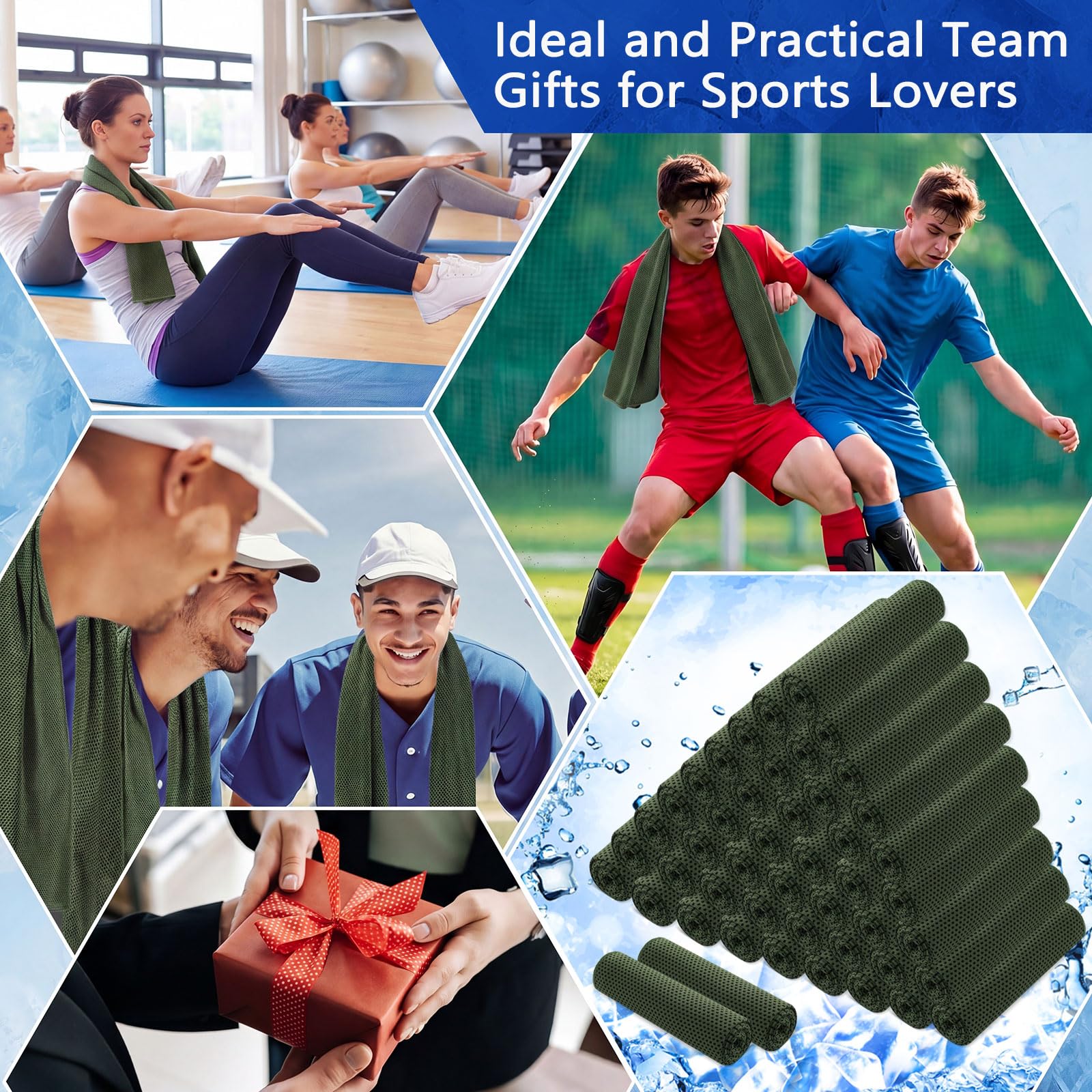 Confezione da 50 Asciugamani rinfrescanti 40"x12" Asciugamani da Yoga Traspiranti Morbidi e Freschi in Microfibra per Allenamento,Collo e Viso,Palestra Golf Sport Corsa (Verde Oliva)