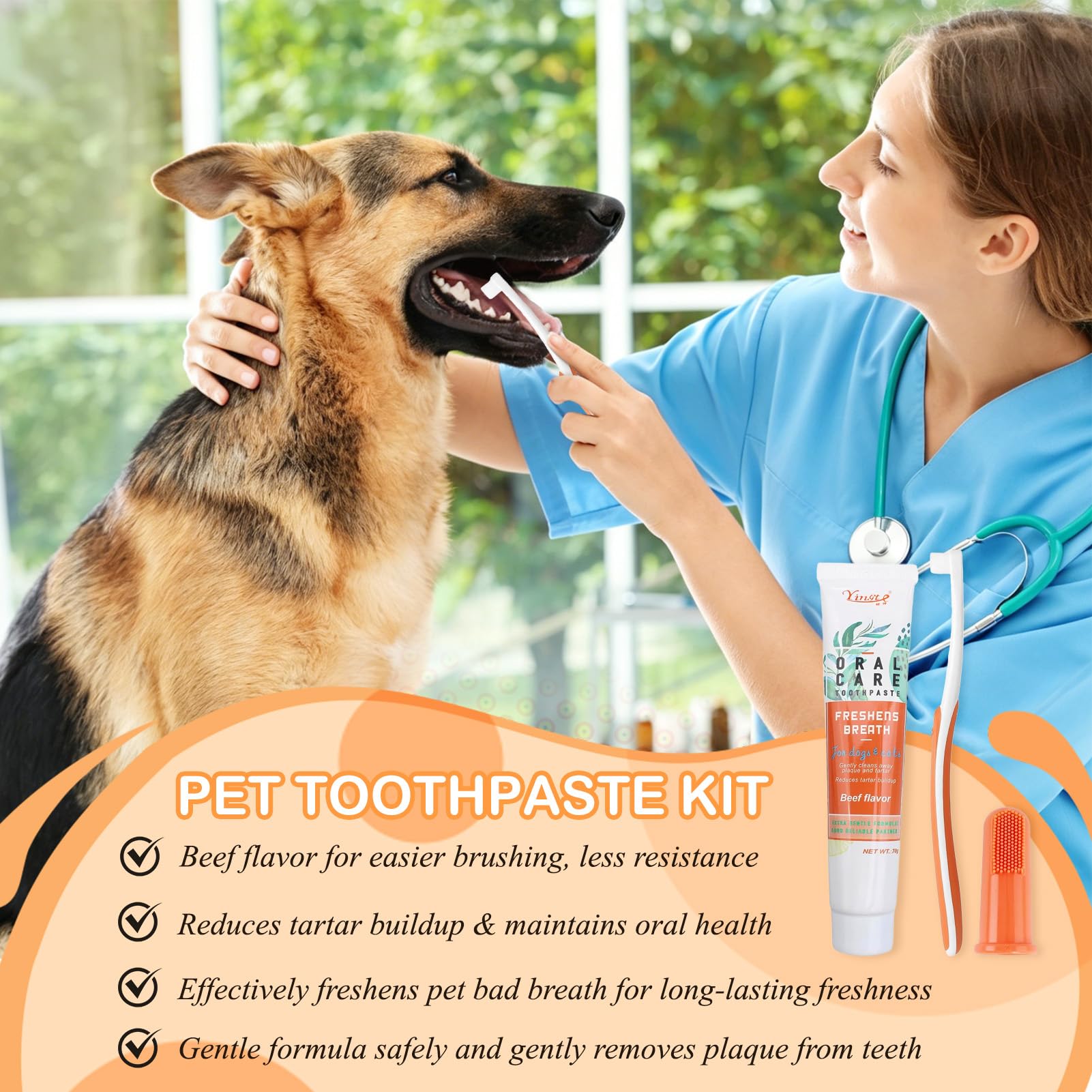Zestaw do czyszczenia zębów psa: Dentifricio dla psa, szczoteczka do zębów i szczoteczka palcowa, antytartar, zapobiega płytce i kamieniowi