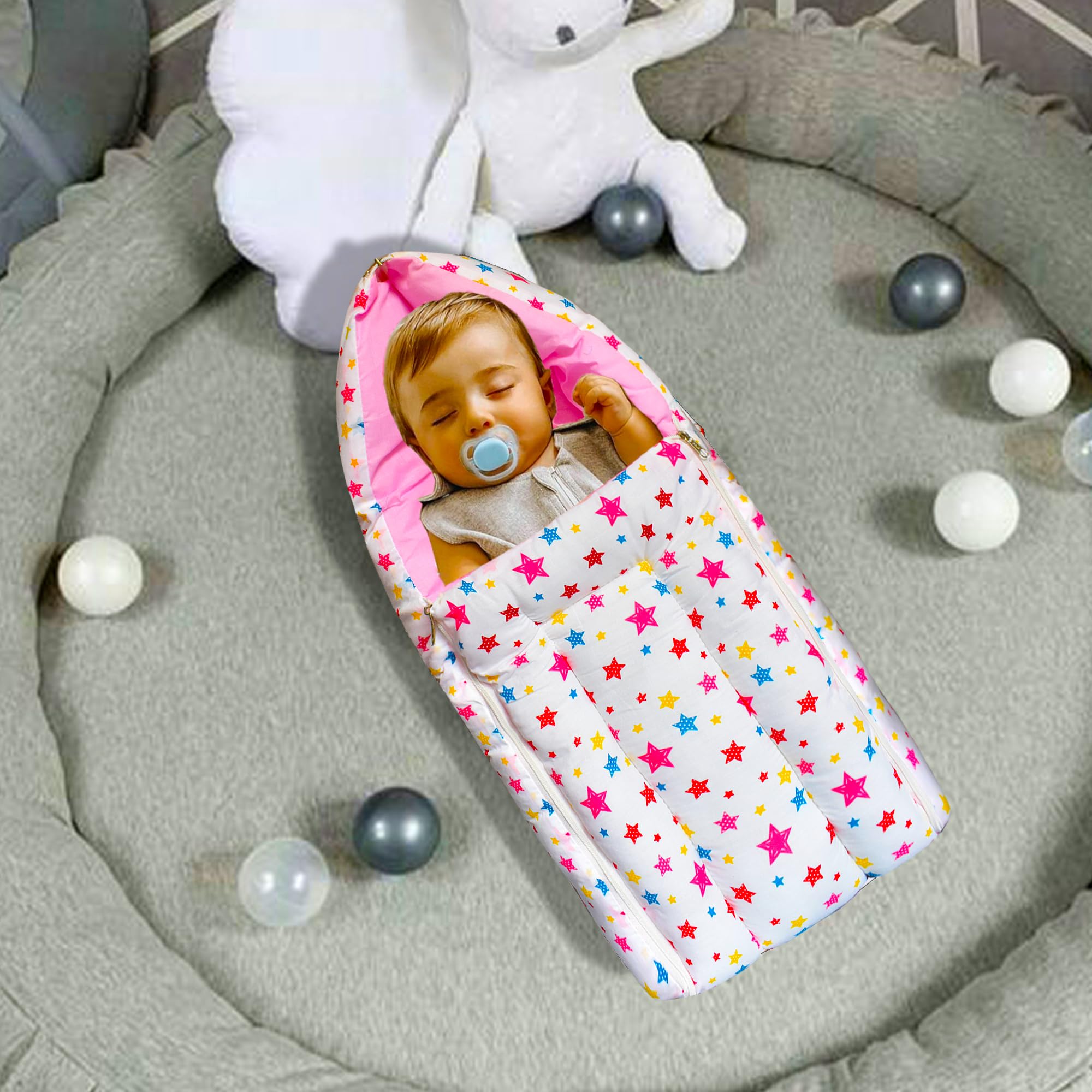 VParents Joy Pink Cotton Bedding Combo: Mosquito net Attached Bed & Travel Nest 1