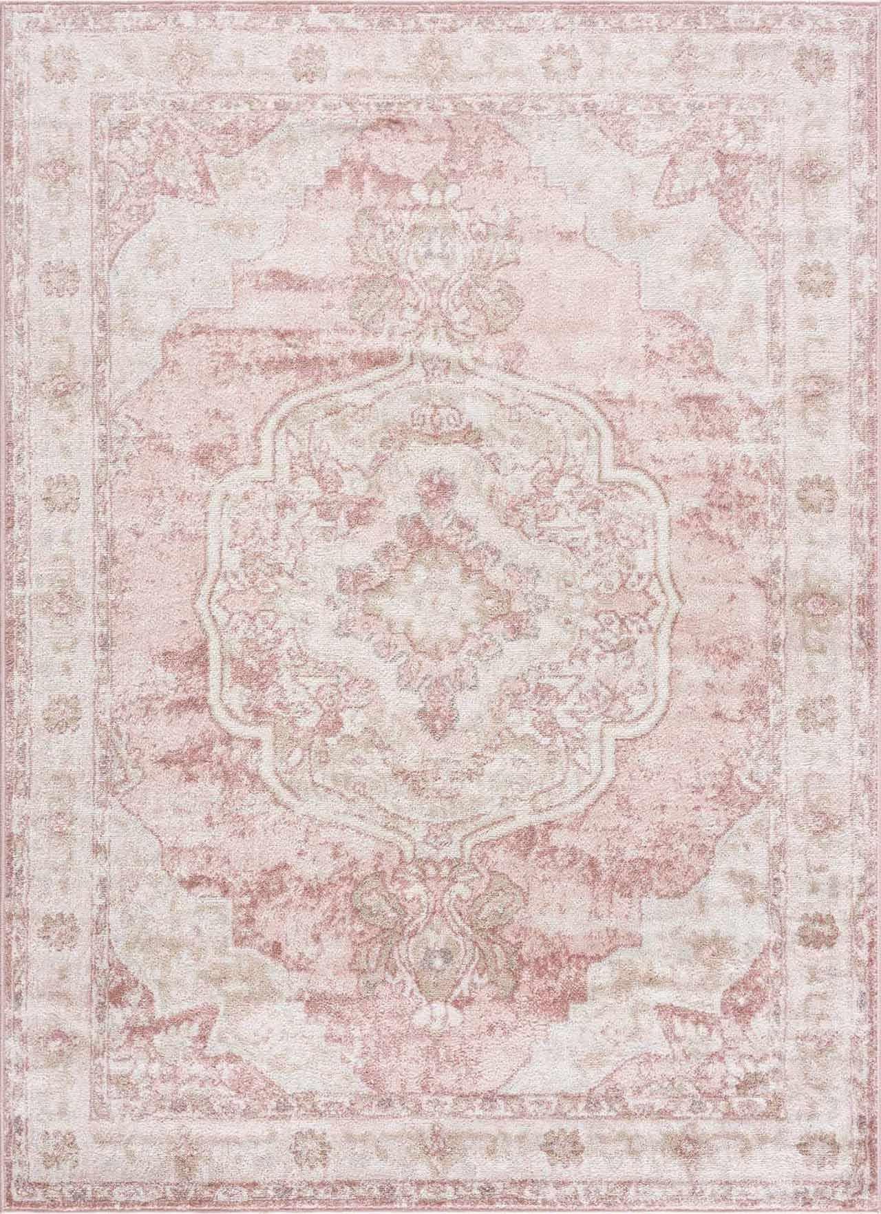 Rugs Blush & Light Pink Collection Kandos Bohemian Oriental Medallion Area Rug - Traditional Floral Carpet for Living Room, Bedroom - Blush, Dusty Pink, Cream - 3'11" x 5'7"