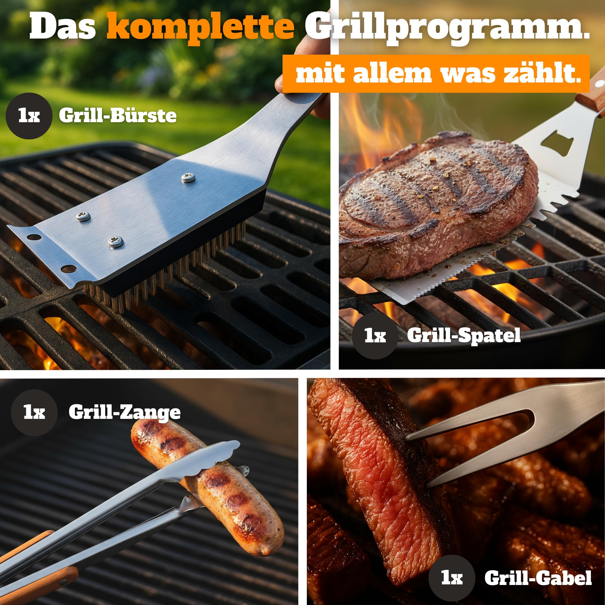 Juego de barbacoa para hombre, regalo – Juego de cubiertos para barbacoa de acero inoxidable – espátula 3 en 1 y cepillo de limpieza – Ideal Grill Set hombres regalo barbacoa regalos para hombres (sin