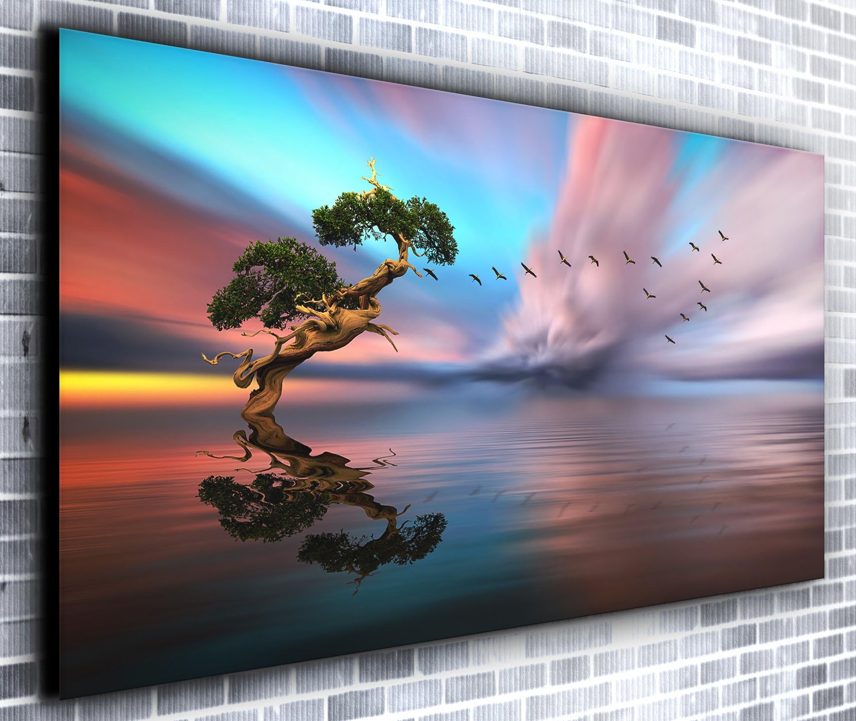Lonely Reflections Morning Wall Dรฉcor Panoramic Canvas Wall Art Print Framed XXL 55 inch x 24 inch Ready to Hang Canvas Print - Landscape Photograph - Modern Art