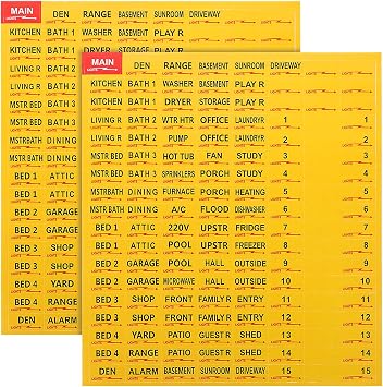 2 Sheets/258Pcs Circuit Breaker Labels, Self-Adhesive Electrical Panel Labels Waterproof Breaker Panel Stickers for Home Office Apartments and Electricians Yellow