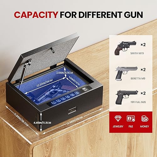 Miniatura 6 de Caja fuerte para pistola resistente al fuego, bóveda de pistola resistente de 16.5 libras con capa de yeso, acceso rápido biométrico, modo