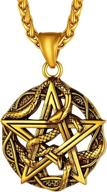 Richsteel Pentagram Pentacle Wiccan Necklace, Stainless Steel Pentagon Pendant Witch Jewellery Gifts, Send Gift Box