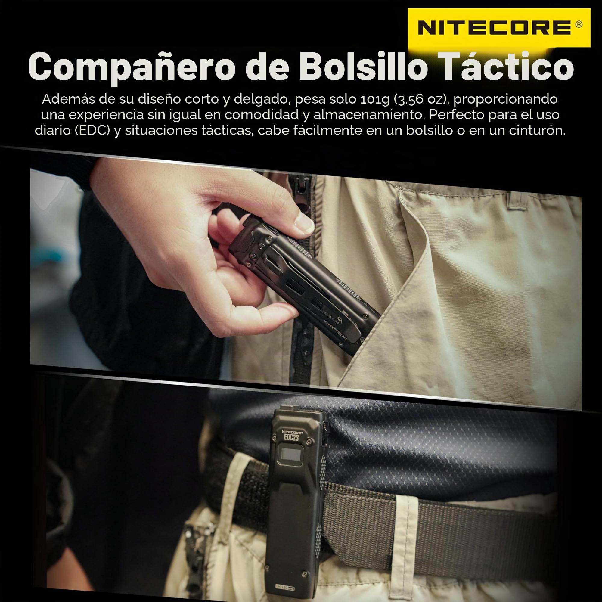 Nitecore EDC23 2500 lúmenes Ultra delgada Linterna Táctica de Bolsillo EDC