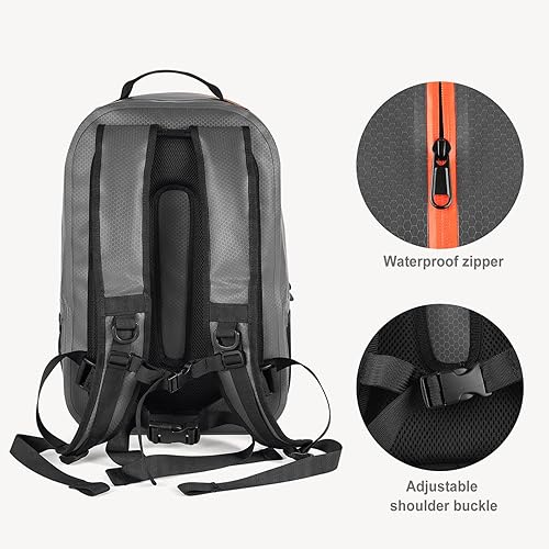Miniatura 6 de CONTAIL Mochila sumergible IPX7 de 25 litros, bolsa impermeable para portátil de viaje con cremalleras herméticas para barco, pesca, kayak, Negro -,