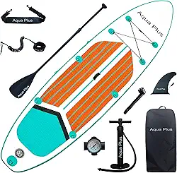 Aqua Plus SUP inflável de 15,24 cm de espessura para todos os níveis de habilidade, prancha de stand up paddle, bomba de ação dupla, mochila de viagem ISUP, correia, alça de ombro, juventude, prancha de remo inflável para adultos