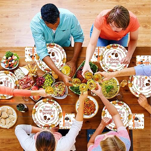 Miniatura 3 de 65 piezas de vajilla de Acción de Gracias, suministros de mesa para fiesta de Acción de Gracias, pavo, calabaza, hojas de arce, juego de vajilla