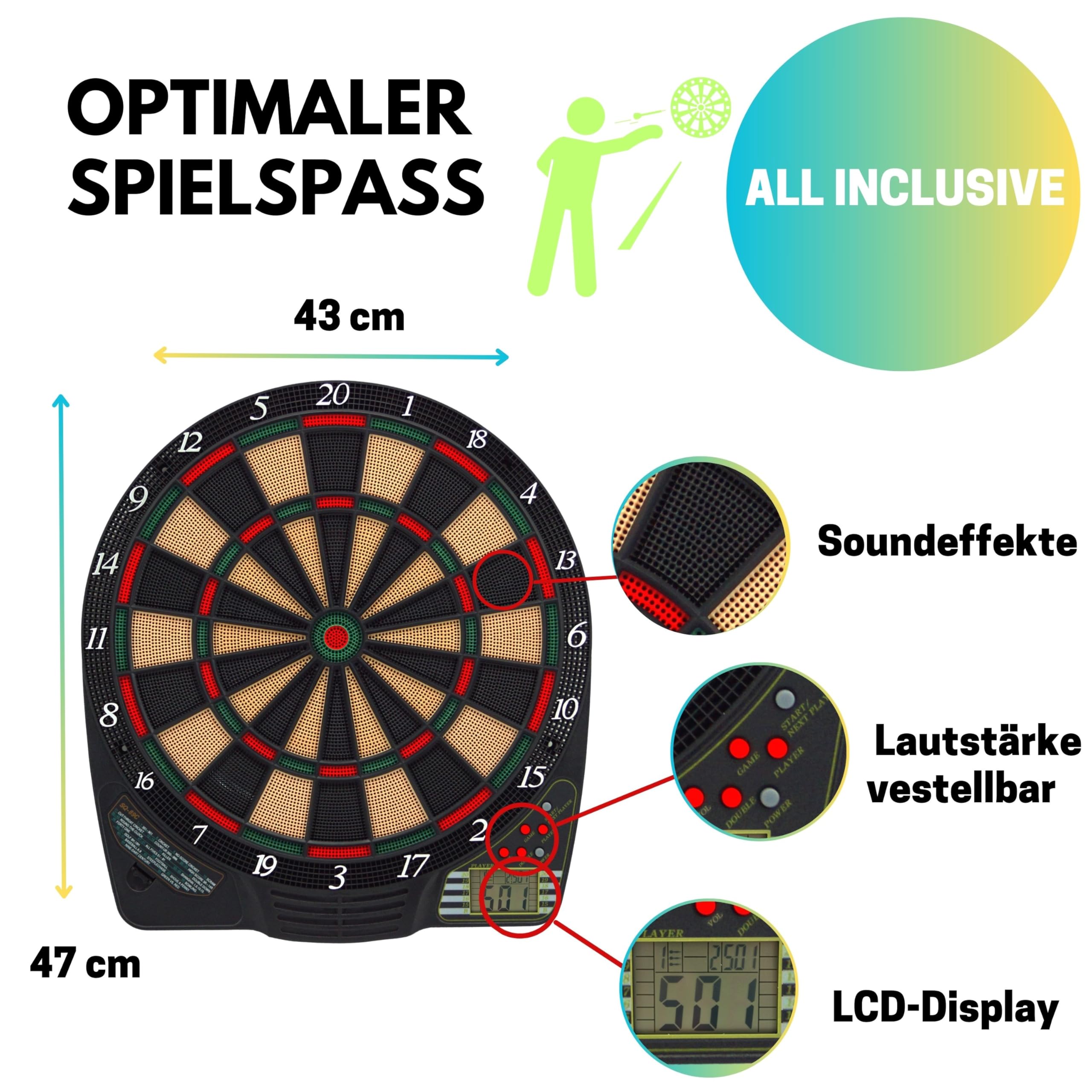 Best Sporting Oxford 2.0 Electronic Dartboard, with 12 Dart Arrows, Spare Tips and Power Supply : Best Sporting