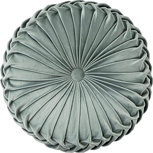 Miniatura 14 de Cojín redondo blanco de terciopelo decorativo para el hogar, plisado, redondo, relleno de calabaza, cojín para silla, cojín de suelo para sofá