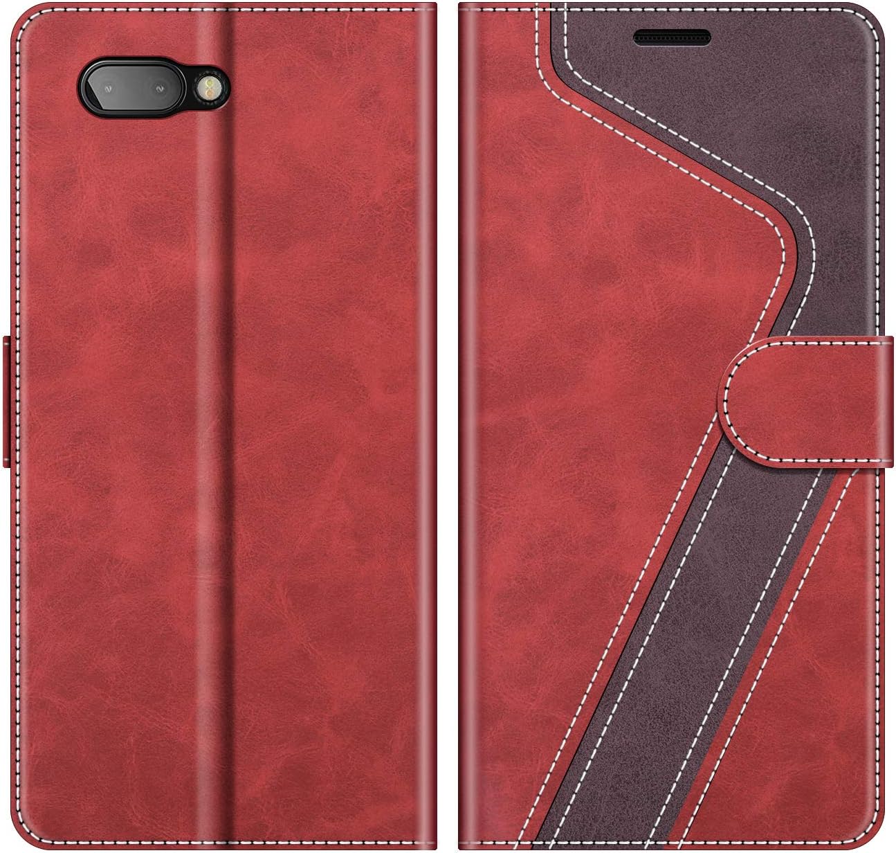 MOBESV Phone Cover For Blackberry Key2, Flip Wallet Case for Blackberry Key2 Phone Case, Red/Dark Purple